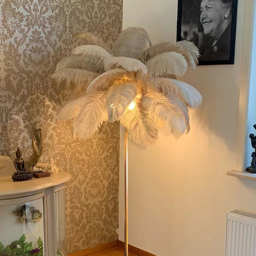 O'Moore Elegante LED Lampada da Terra Piuma di Struzzo/Metallo