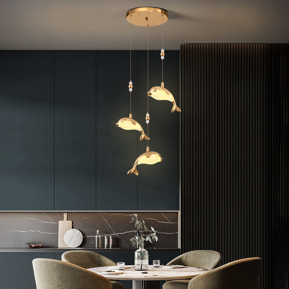 Arisha Moderno LED Delfino Metallo Lampade a Sospensione Oro Metallo/Acrilico Soggiorno/Camera da Letto