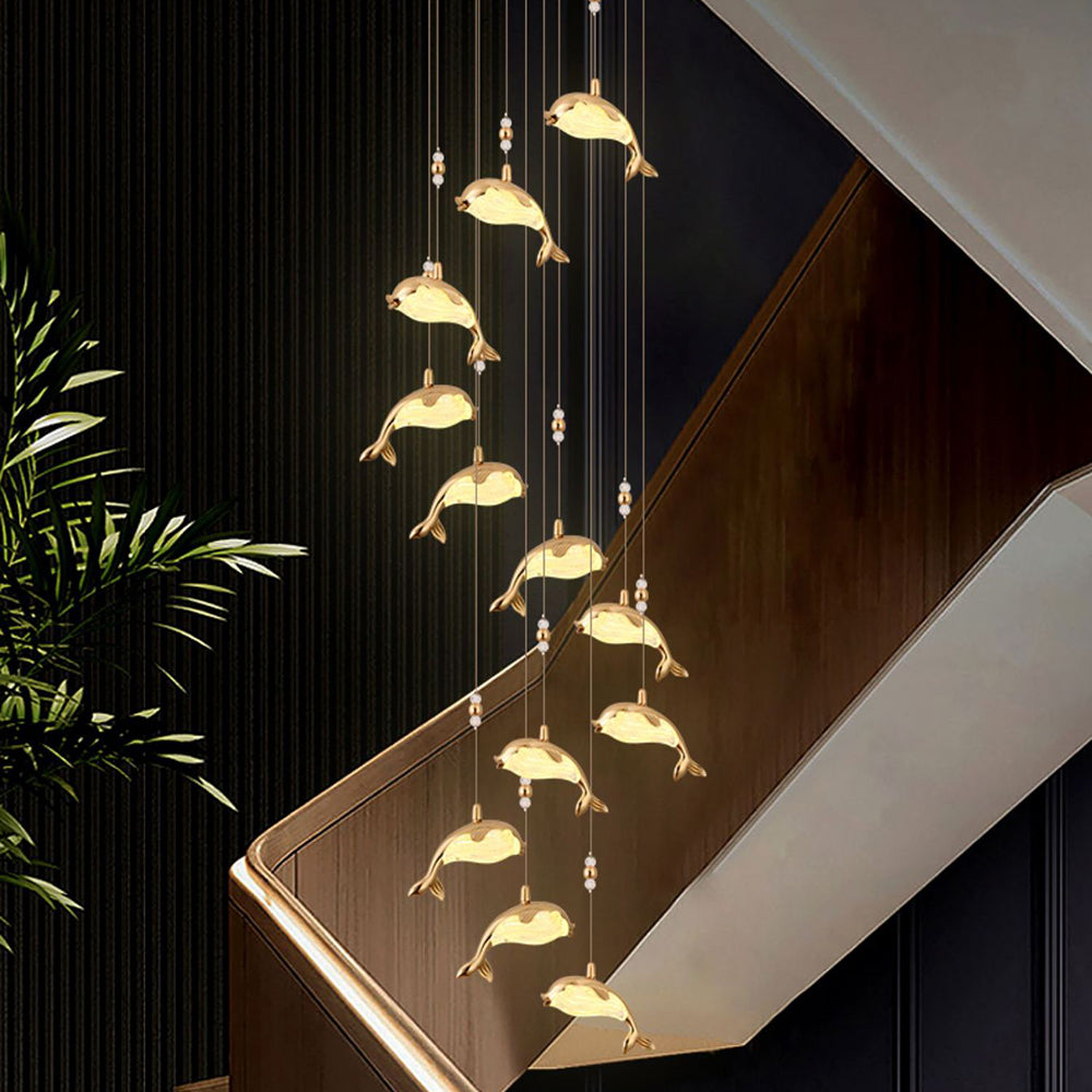 Arisha Moderno LED Delfino Metallo Lampade a Sospensione Oro Metallo/Acrilico Soggiorno/Camera da Letto