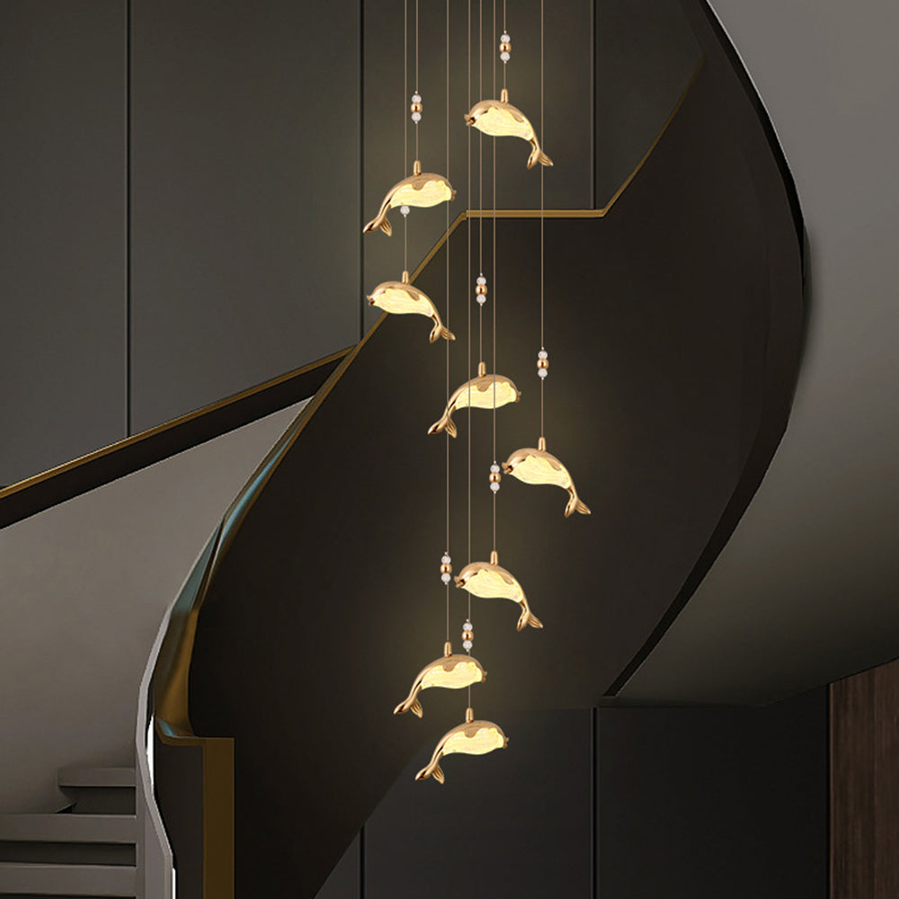 Arisha Moderno LED Delfino Metallo Lampade a Sospensione Oro Metallo/Acrilico Soggiorno/Camera da Letto