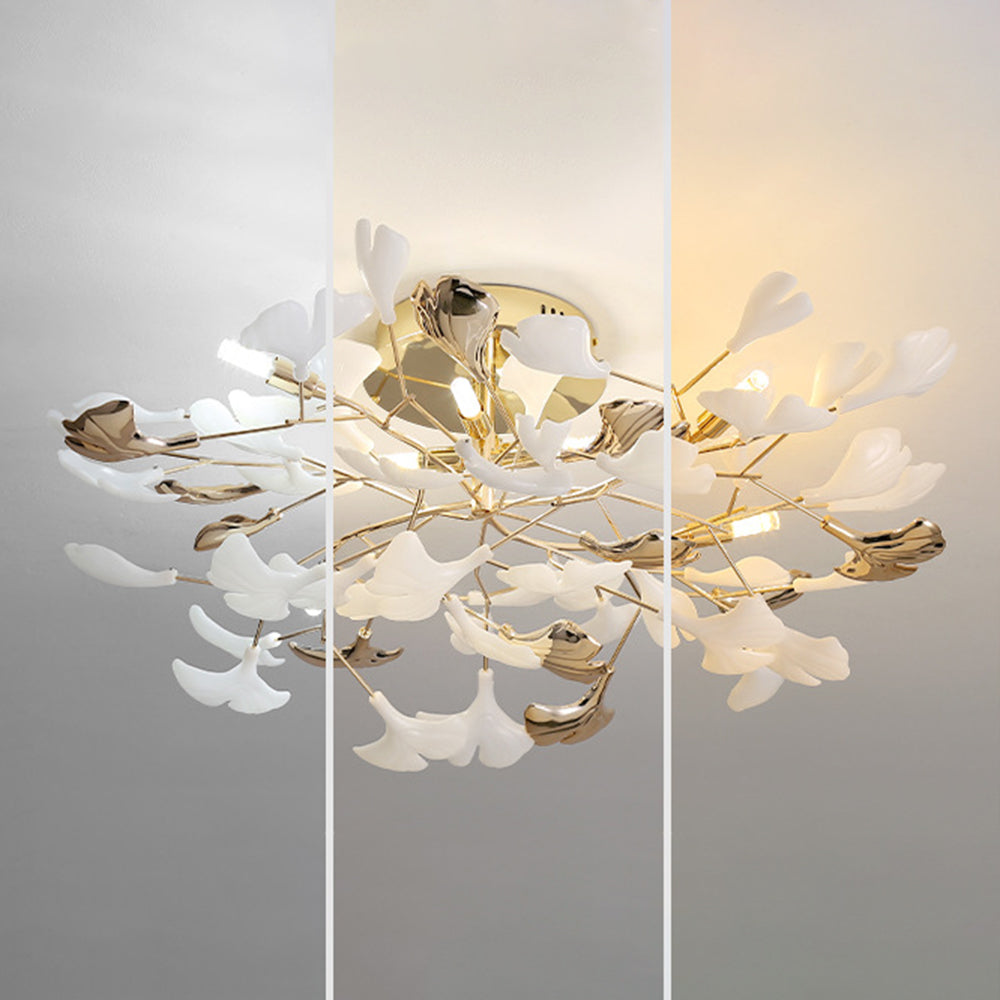 Olivia Bellissimo Design LED Plafoniera Art Ginkgo Biloba Ceramica Metallo Oro Soggiorno/Camera da Letto