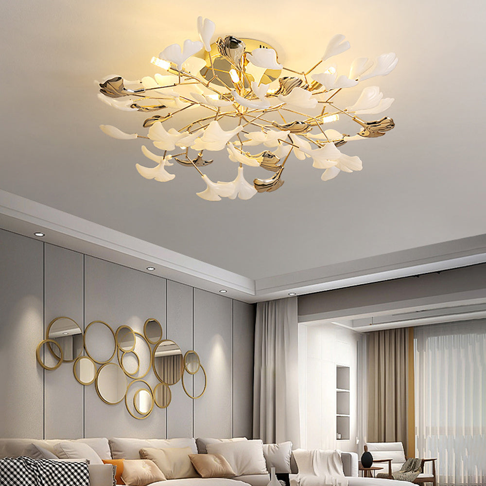 Olivia Bellissimo Design LED Plafoniera Art Ginkgo Biloba Ceramica Metallo Oro Soggiorno/Camera da Letto