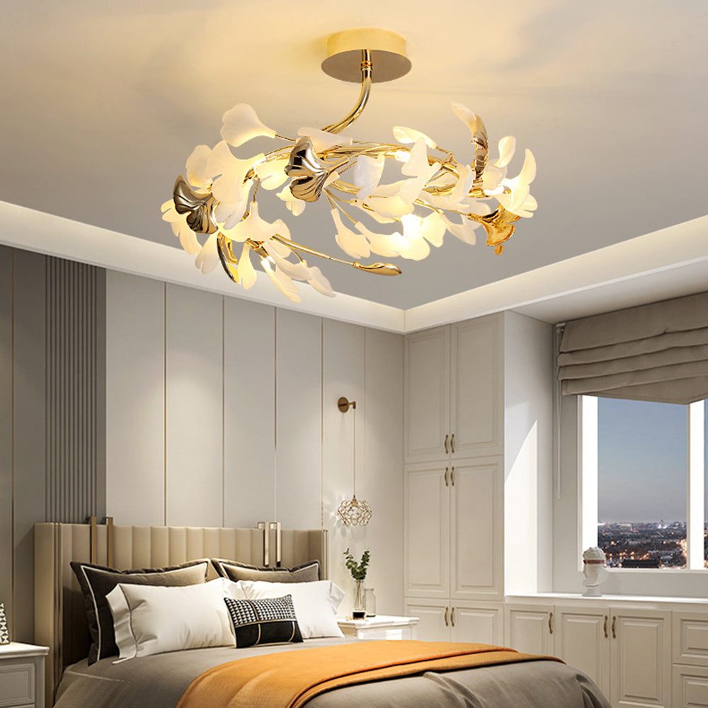 Olivia Bellissimo Design LED Plafoniera Art Ginkgo Biloba Ceramica Metallo Oro Soggiorno/Camera da Letto