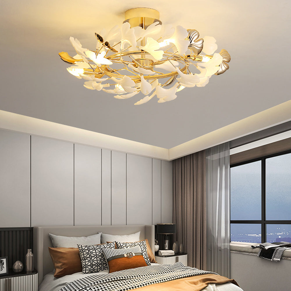 Olivia Bellissimo Design LED Plafoniera Art Ginkgo Biloba Ceramica Metallo Oro Soggiorno/Camera da Letto