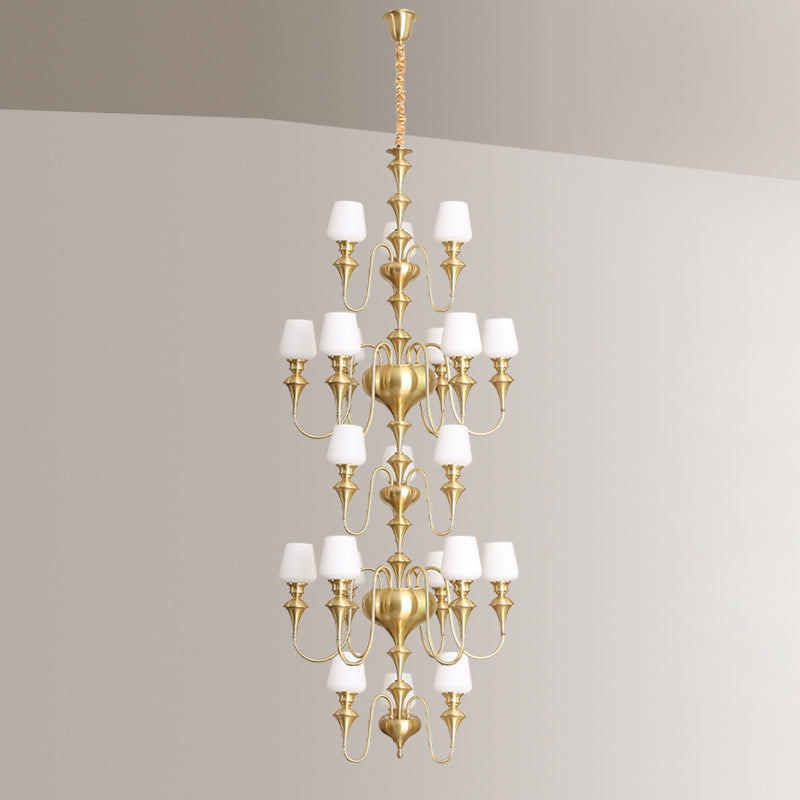 Abrahamson Traditional Shaded Tiered Brass Glass Chandelier - Lamp Copper