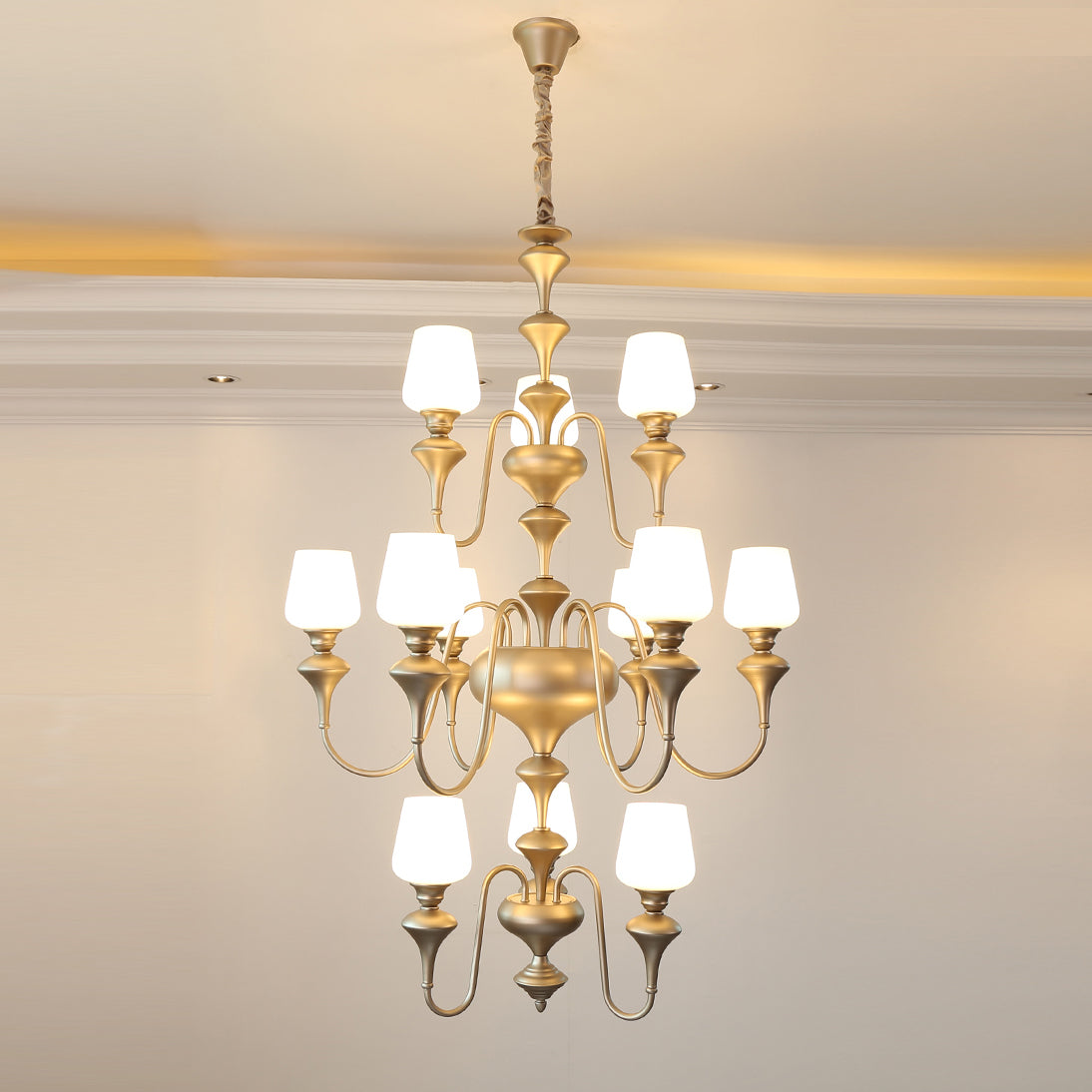 Abrahamson Traditional Shaded Tiered Brass Glass Chandelier - Lamp Copper