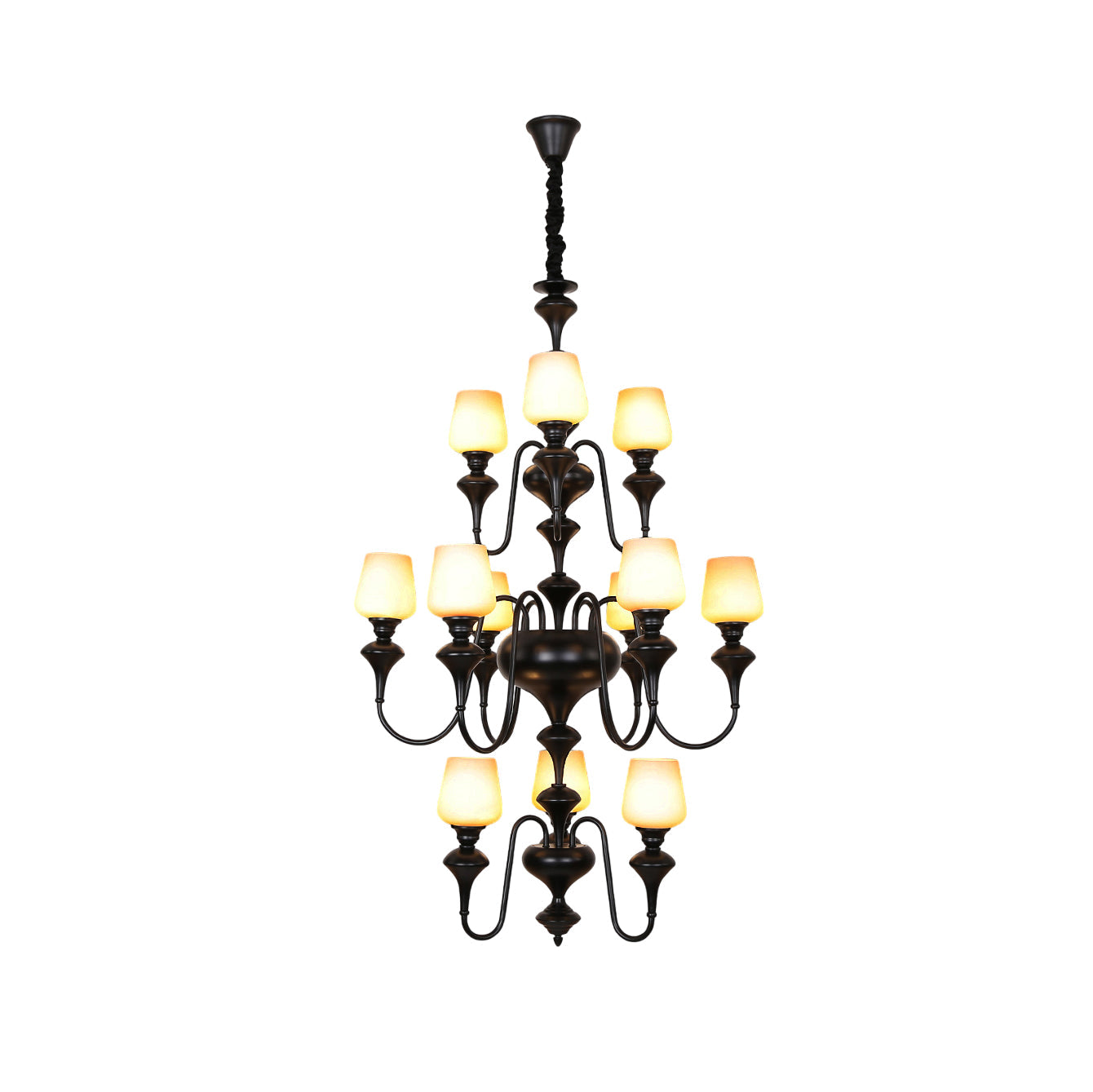 Abrahamson Traditional Shaded Tiered Brass Glass Chandelier - Lamp Copper