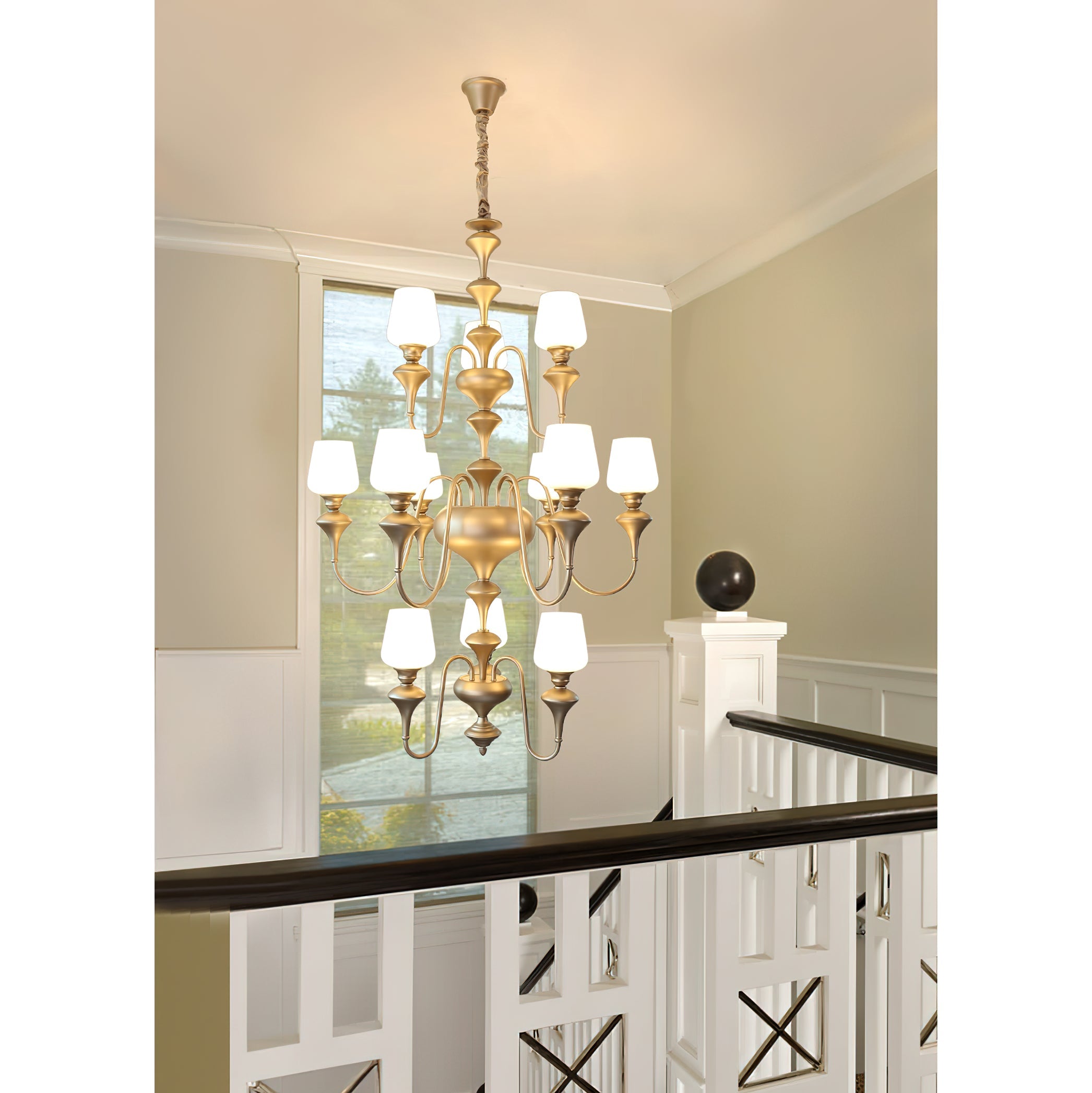 Abrahamson Traditional Shaded Tiered Brass Glass Chandelier - Lamp Copper