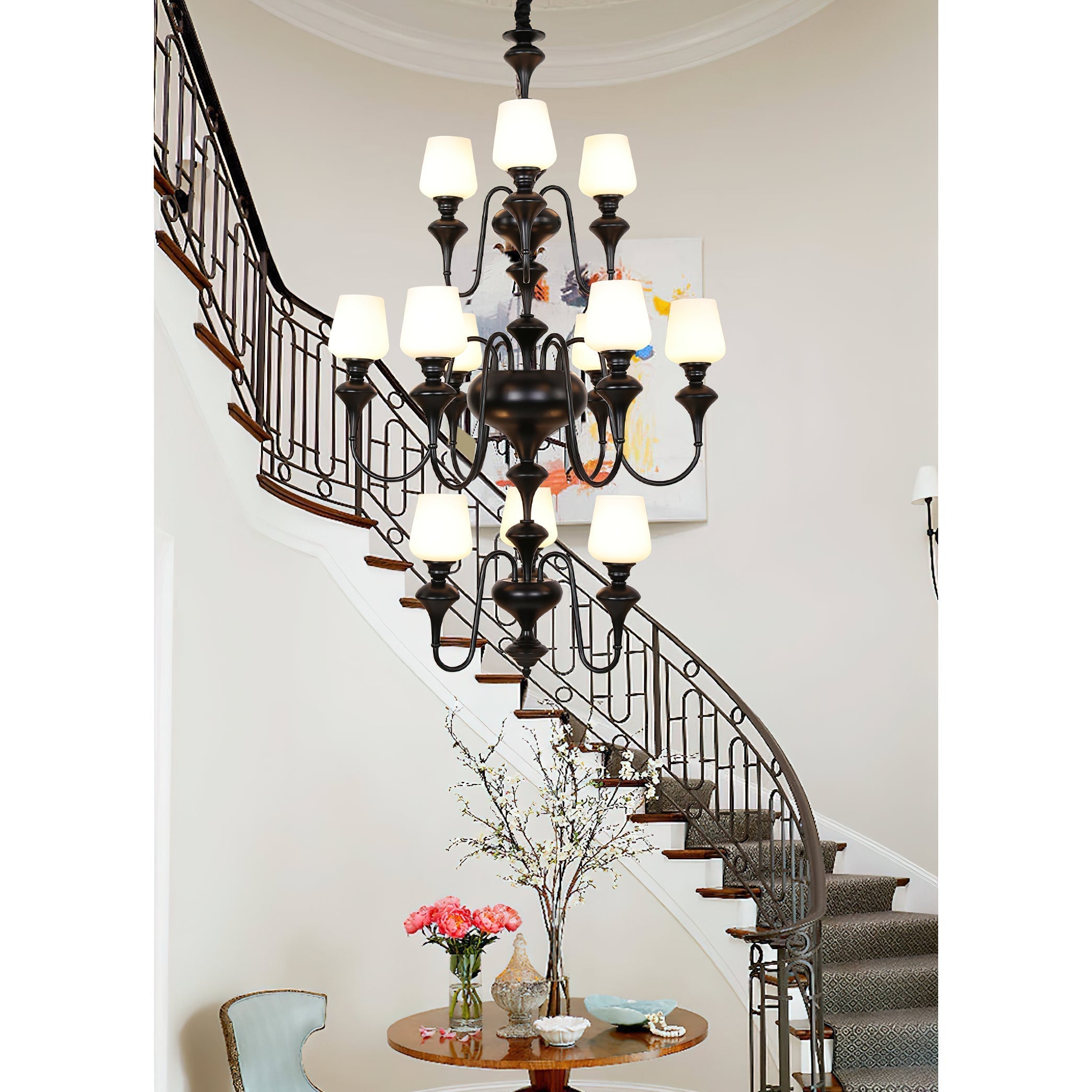Abrahamson Traditional Shaded Tiered Brass Glass Chandelier - Lamp Copper