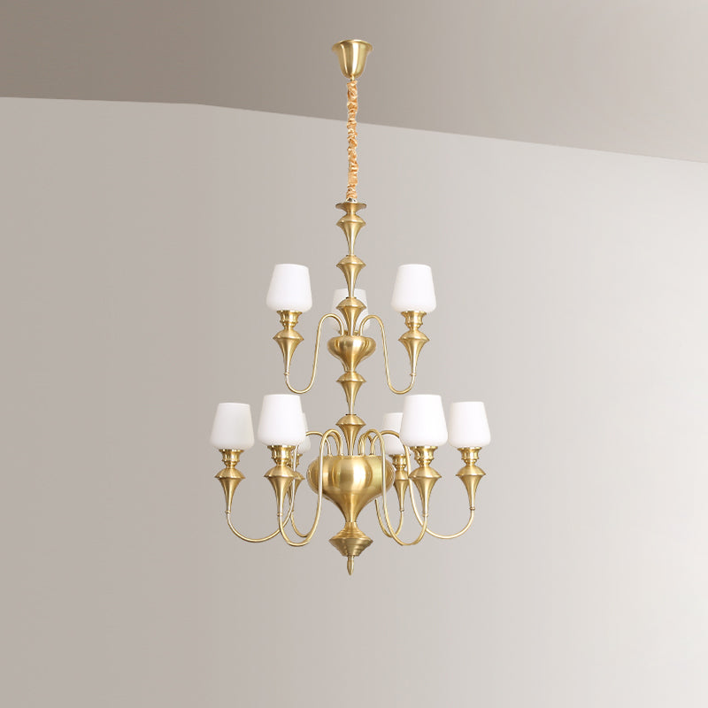 Abrahamson Traditional Shaded Tiered Brass Glass Chandelier - Lamp Copper