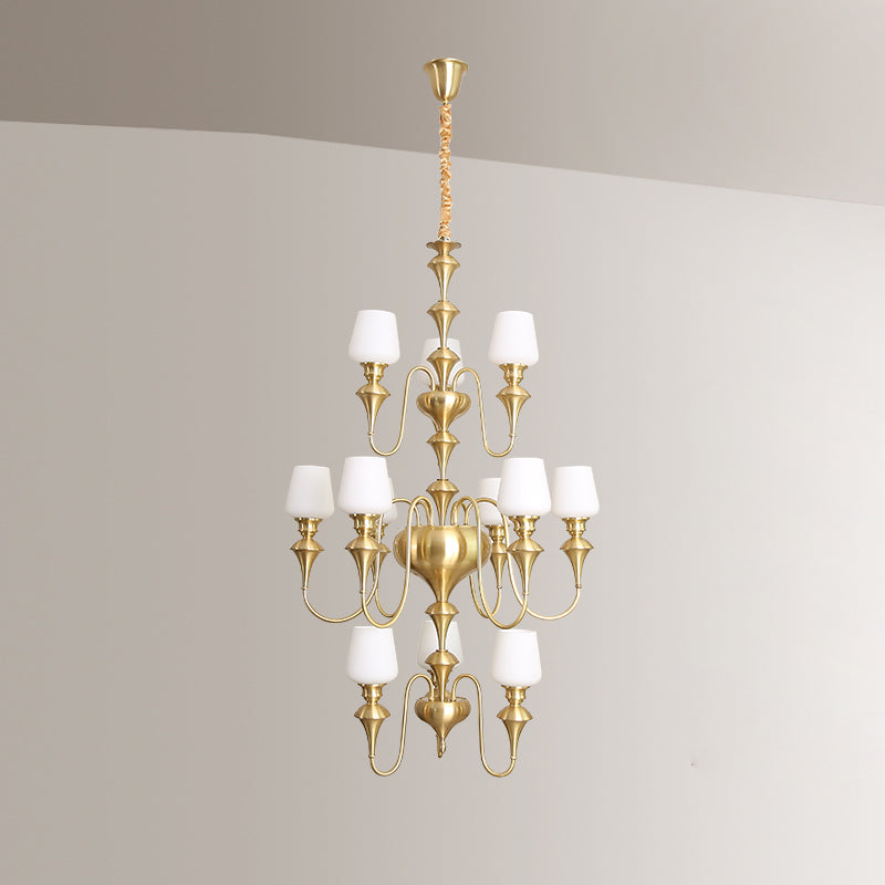 Abrahamson Traditional Shaded Tiered Brass Glass Chandelier - Lamp Copper