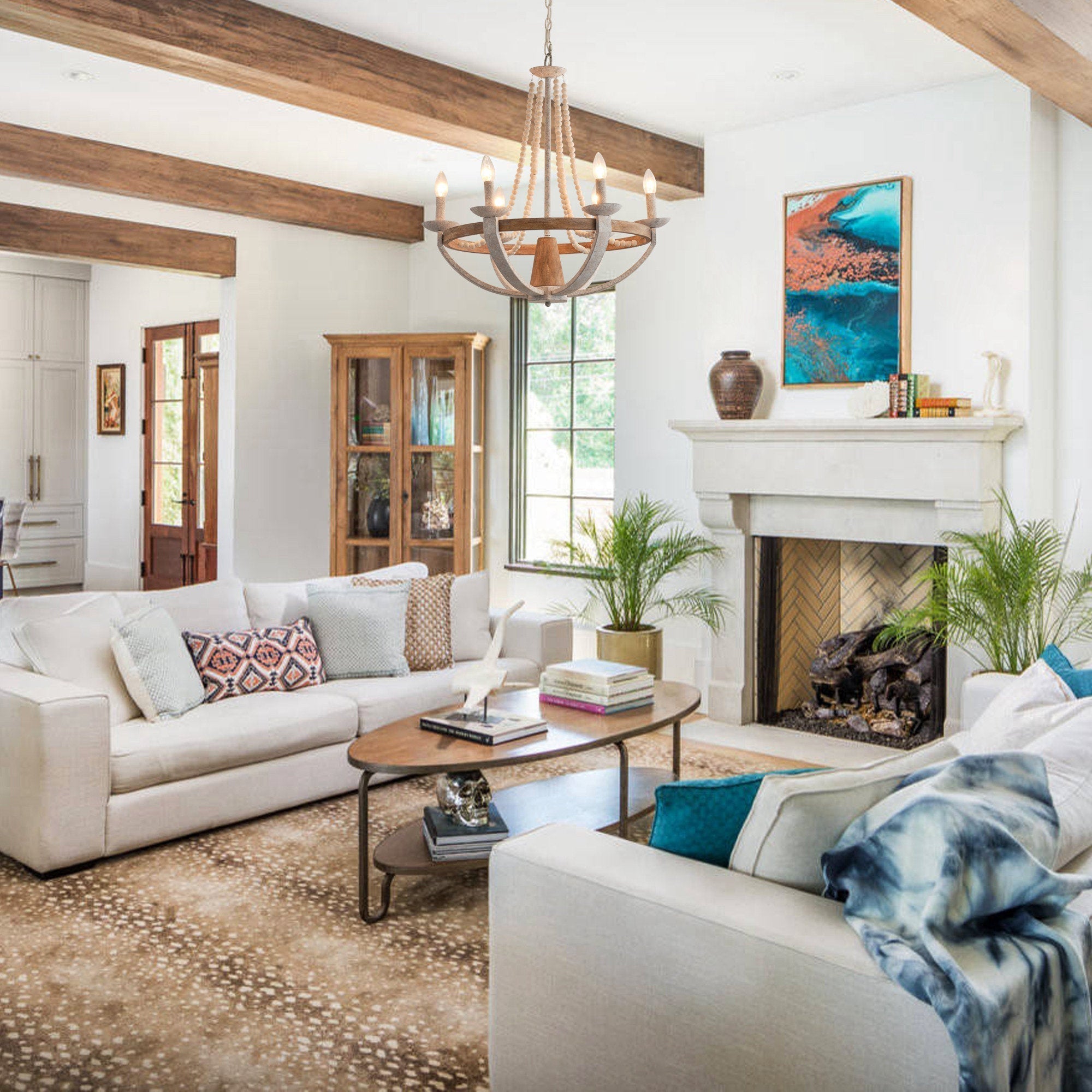 Adan Modern Traditional Wood Chandelier - Lamp Copper