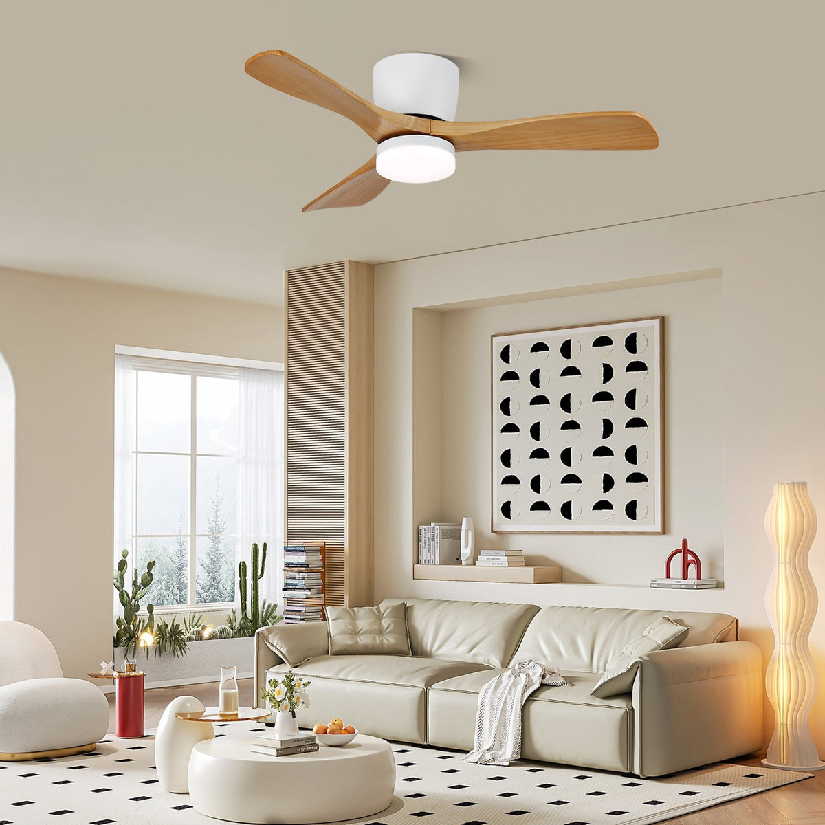 Dettaglio del paralume in acrilico e della sorgente luminosa del ventilatore
