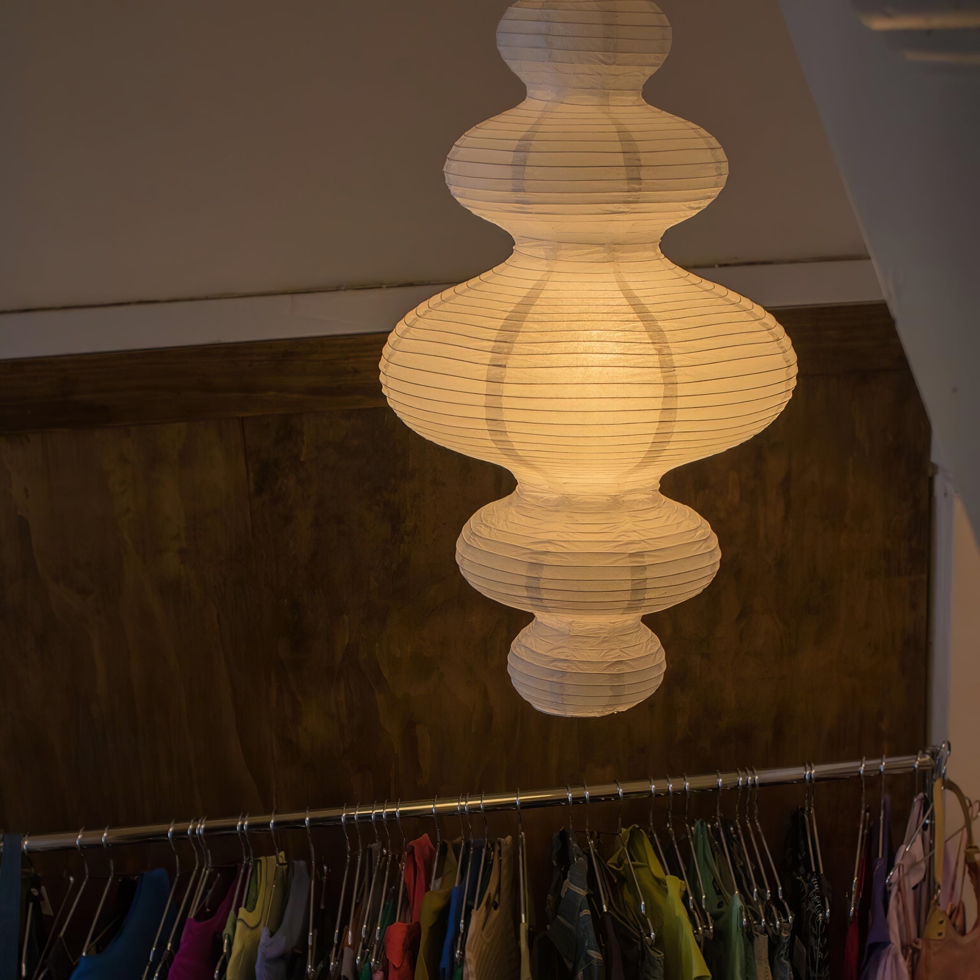 Ritta Lampada a Sospensione Giapponese Scultorea in Carta Plug-In
