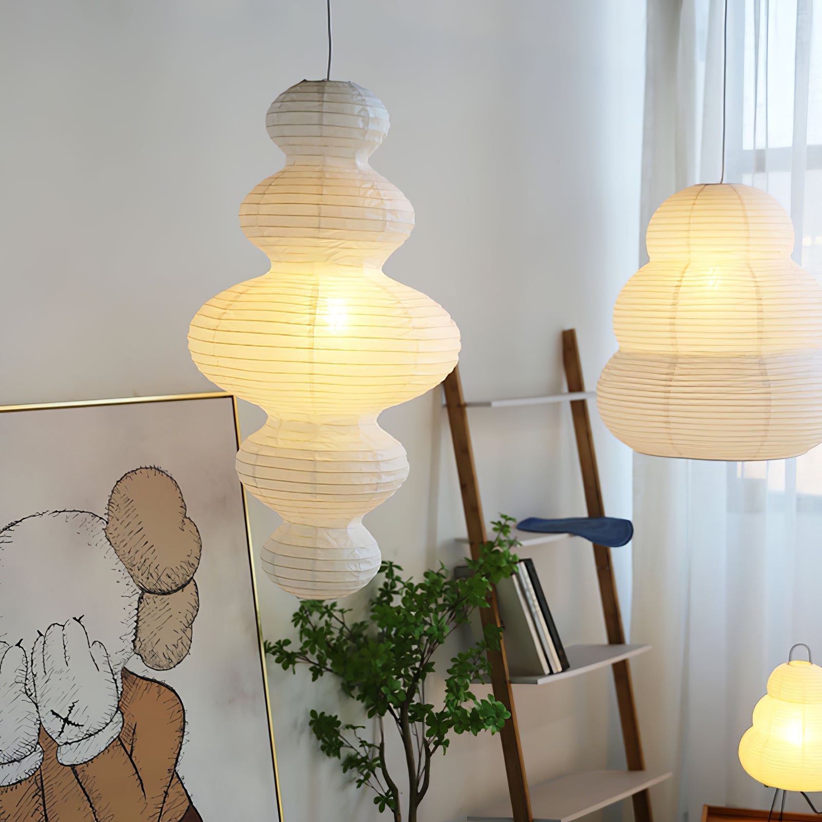 Ritta Lampada a Sospensione Giapponese Scultorea in Carta Plug-In