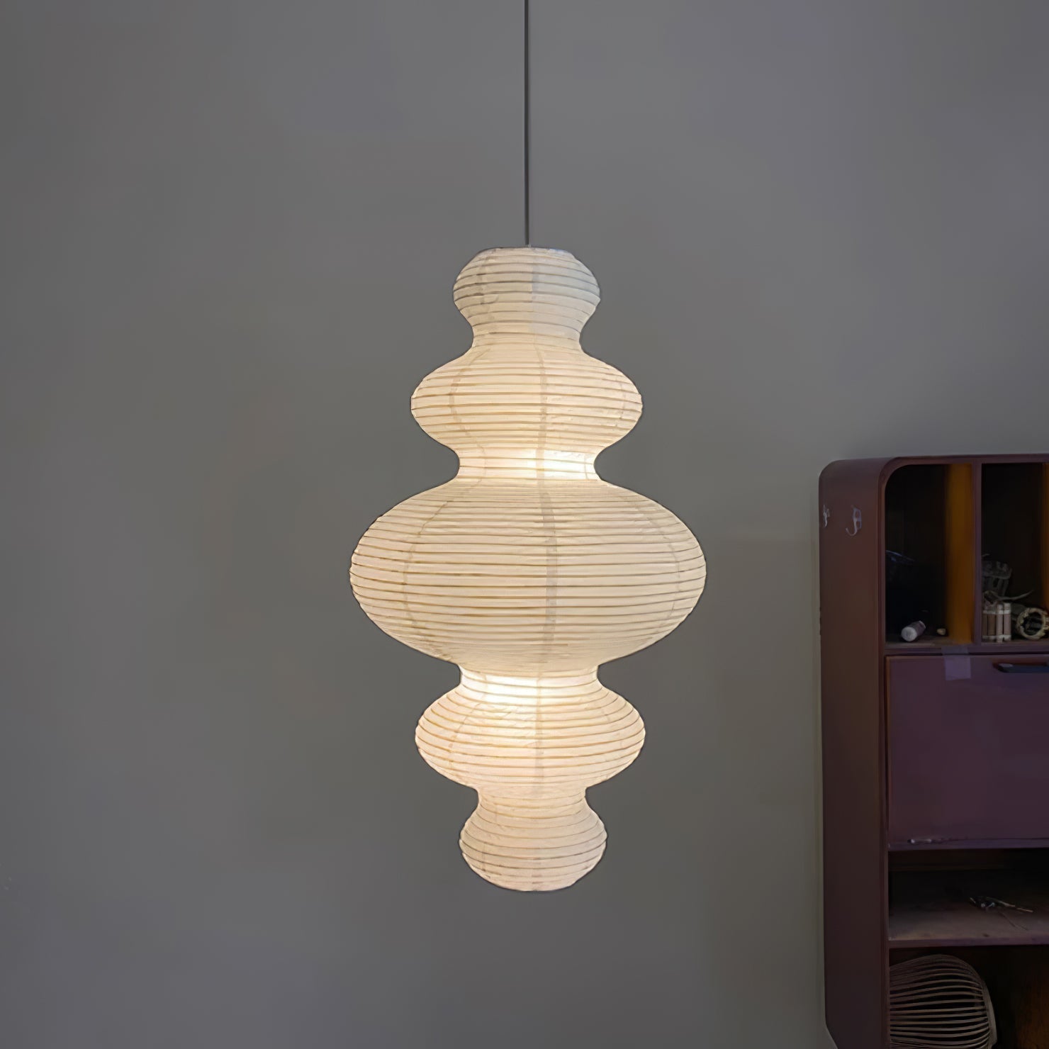 Ritta Lampada a Sospensione Giapponese Scultorea in Carta Plug-In