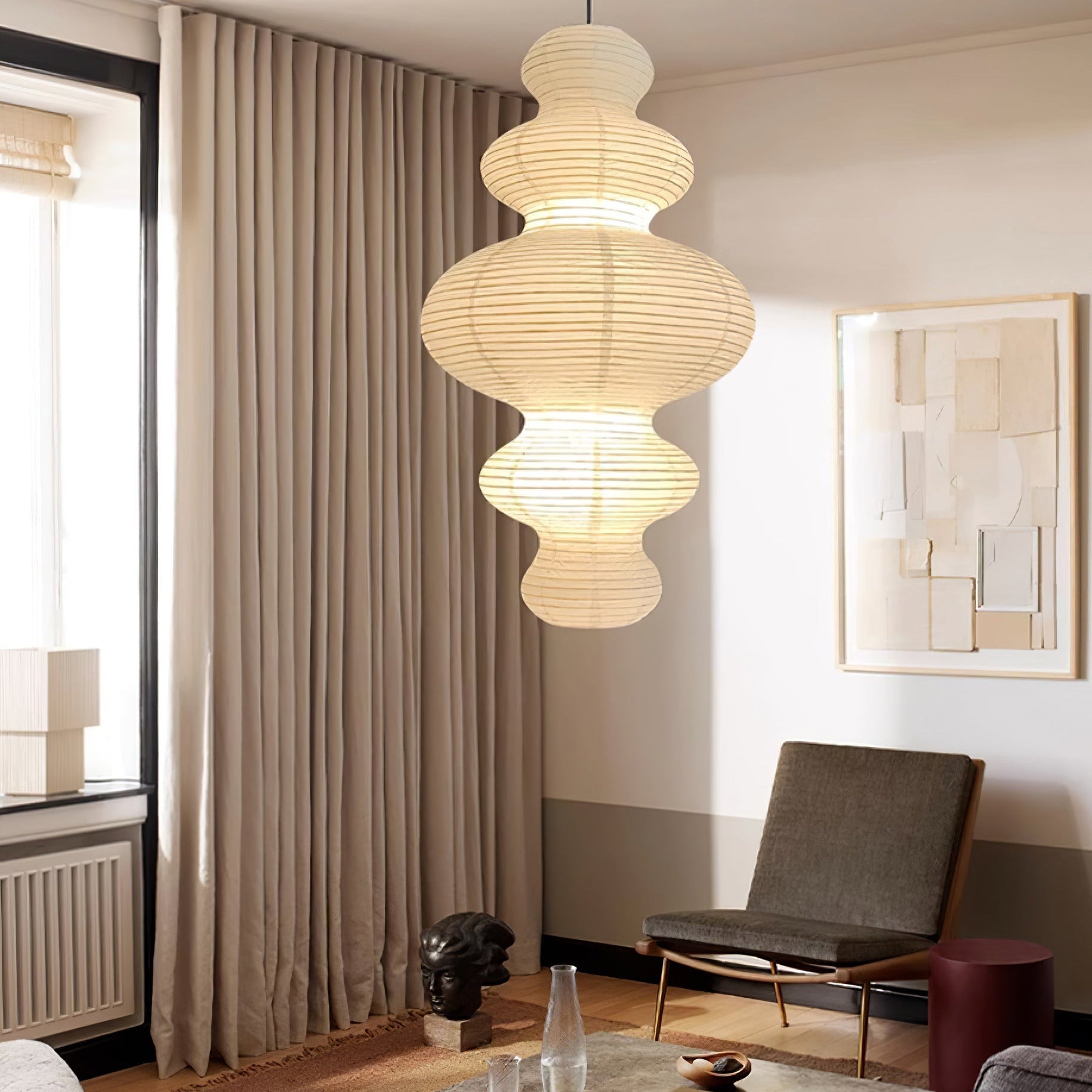 Ritta Lampada a Sospensione Giapponese Scultorea in Carta Plug-In