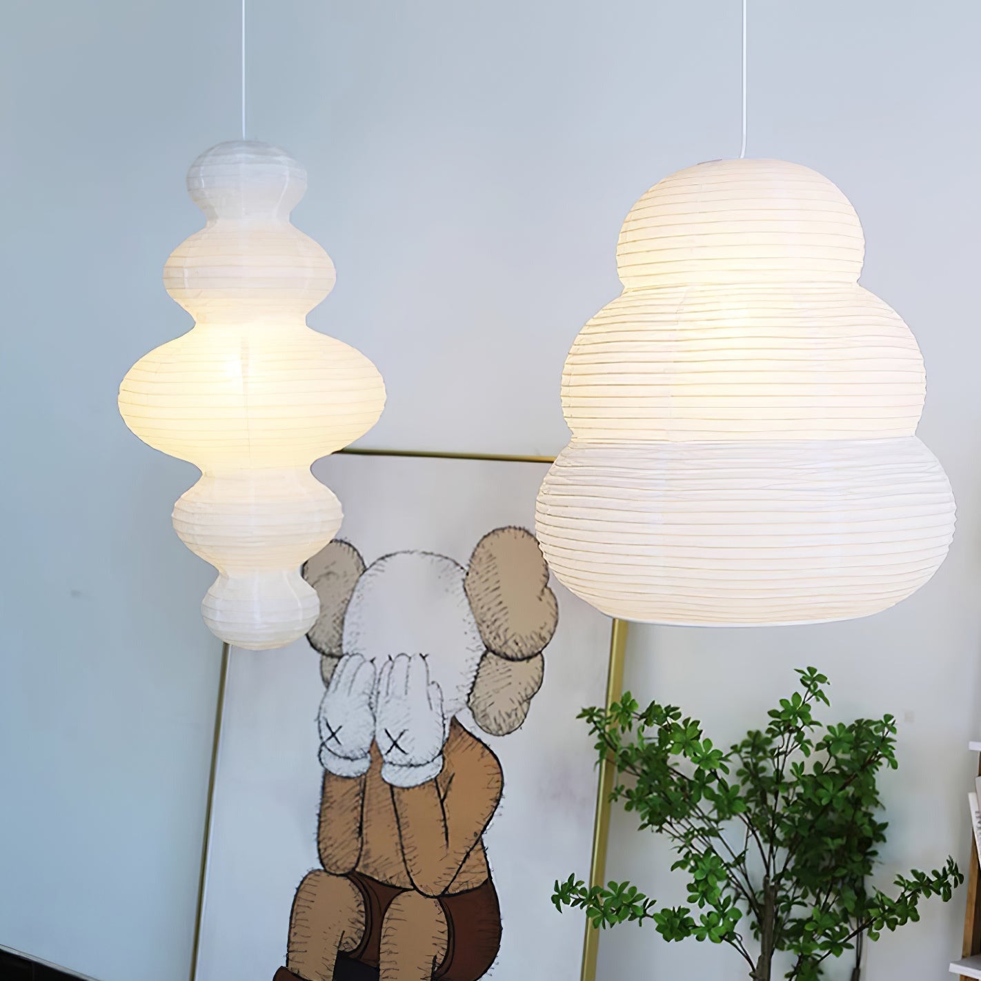 Ritta Lampada a Sospensione Giapponese Scultorea in Carta Plug-In