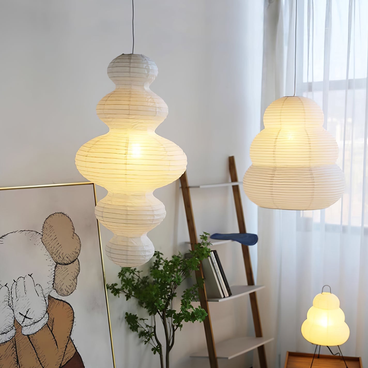 Ritta Lampada a Sospensione Giapponese Scultorea in Carta Plug-In