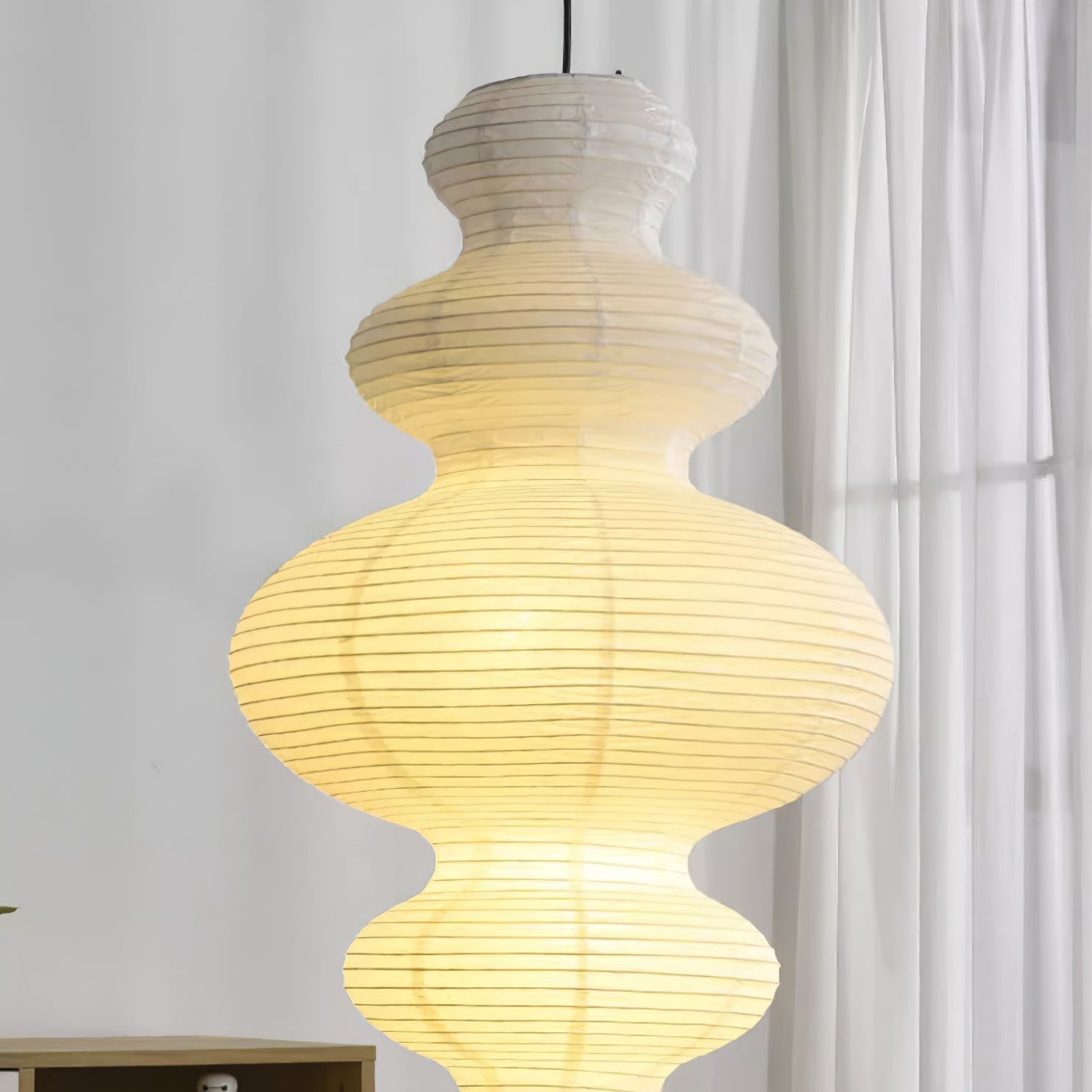 Ritta Lampada a Sospensione Giapponese Scultorea in Carta Plug-In