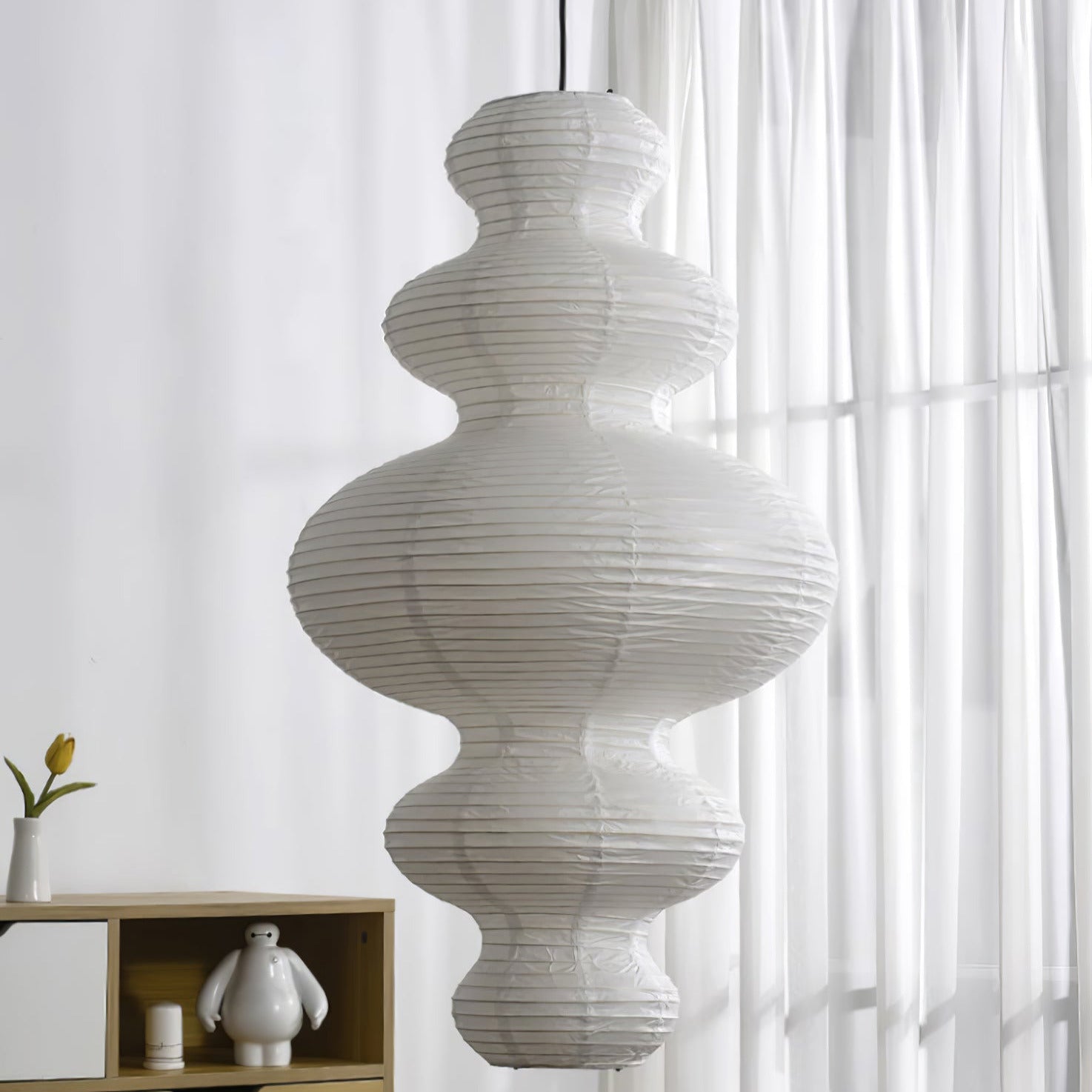 Ritta Lampada a Sospensione Giapponese Scultorea in Carta Plug-In