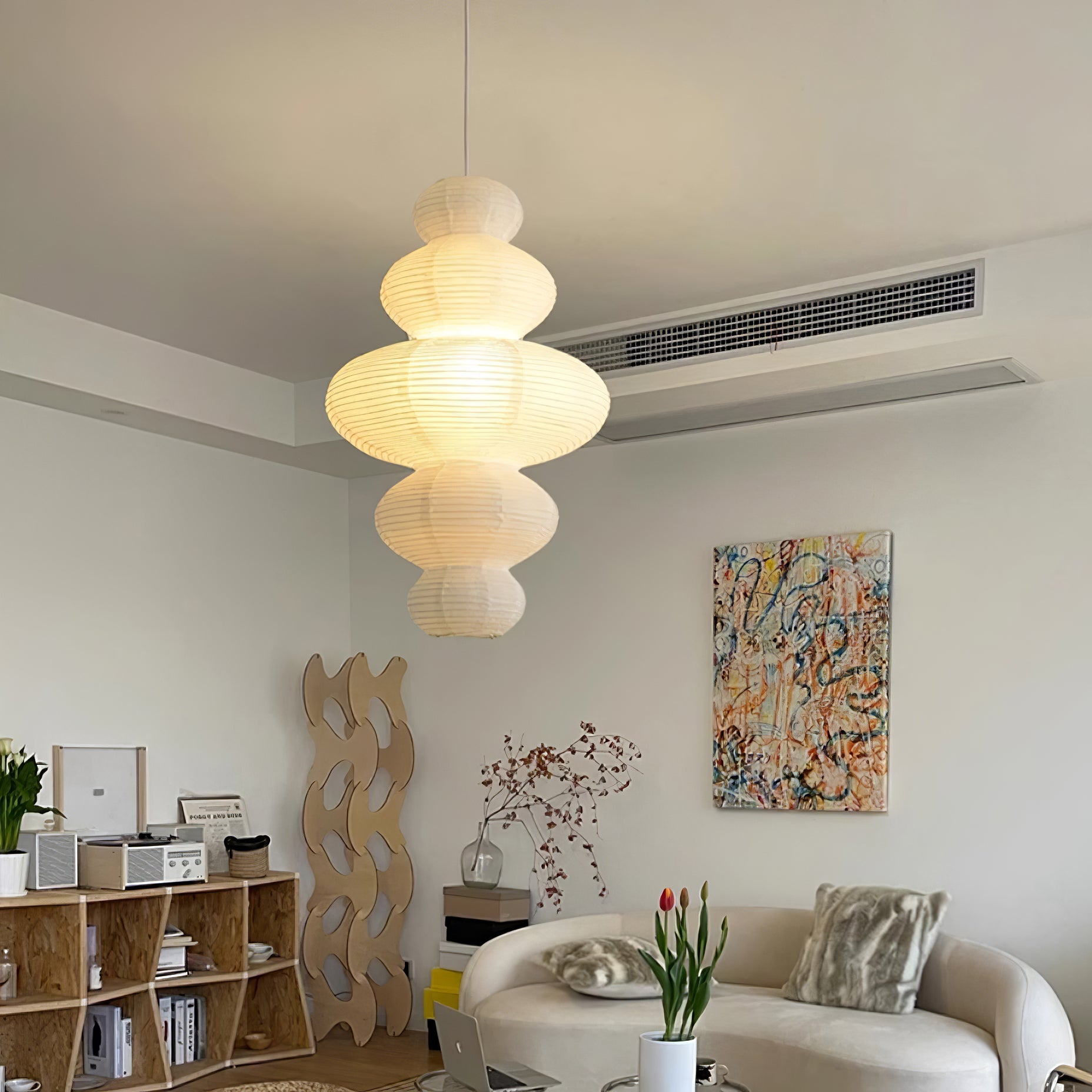 Ritta Lampada a Sospensione Giapponese Scultorea in Carta Plug-In