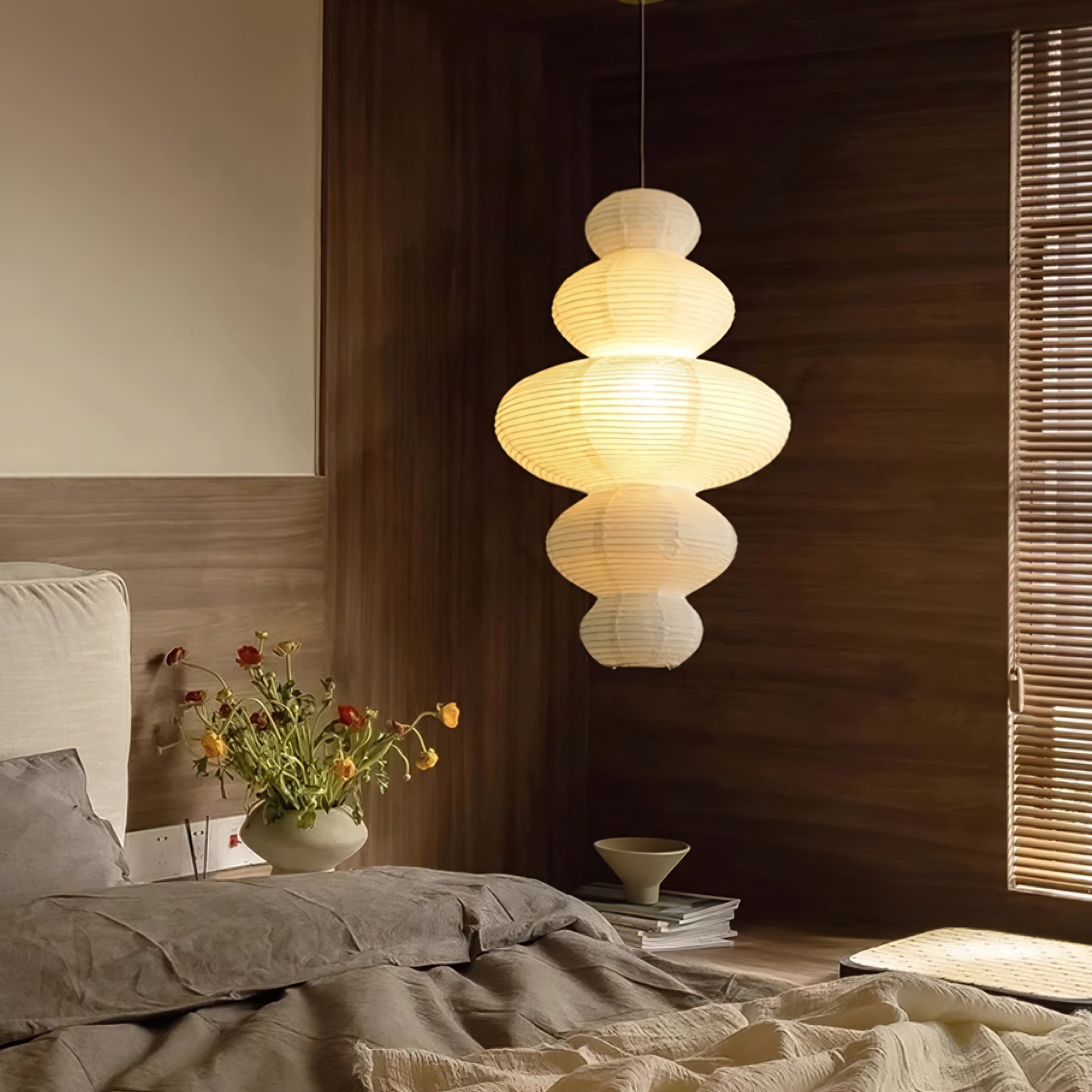 Ritta Lampada a Sospensione Giapponese Scultorea in Carta Plug-In