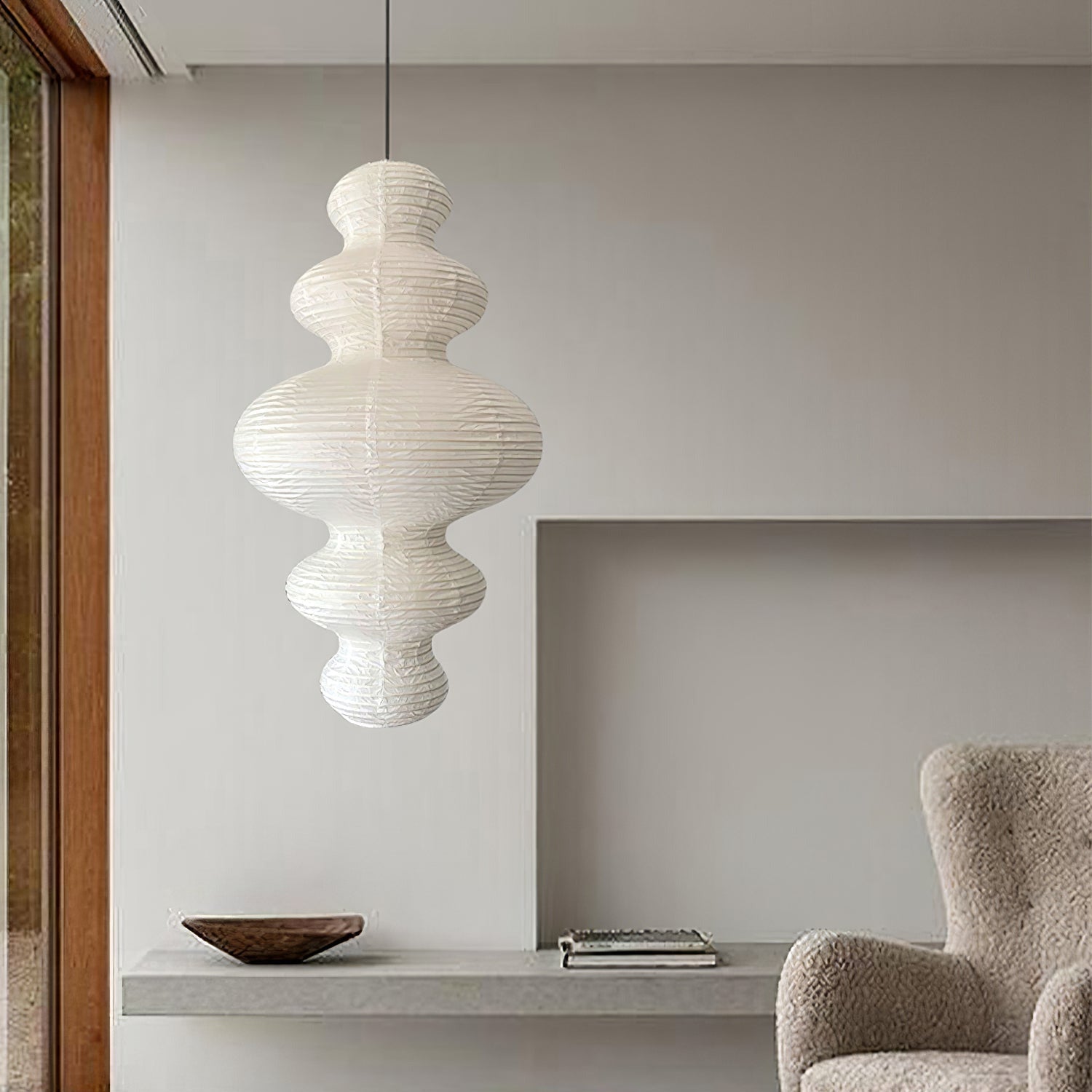 Ritta Lampada a Sospensione Giapponese Scultorea in Carta Plug-In