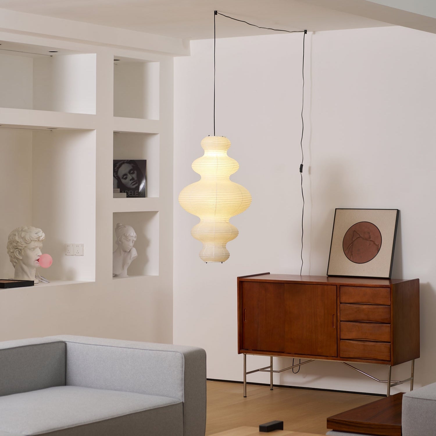 Ritta Lampada a Sospensione Giapponese Scultorea in Carta Plug-In