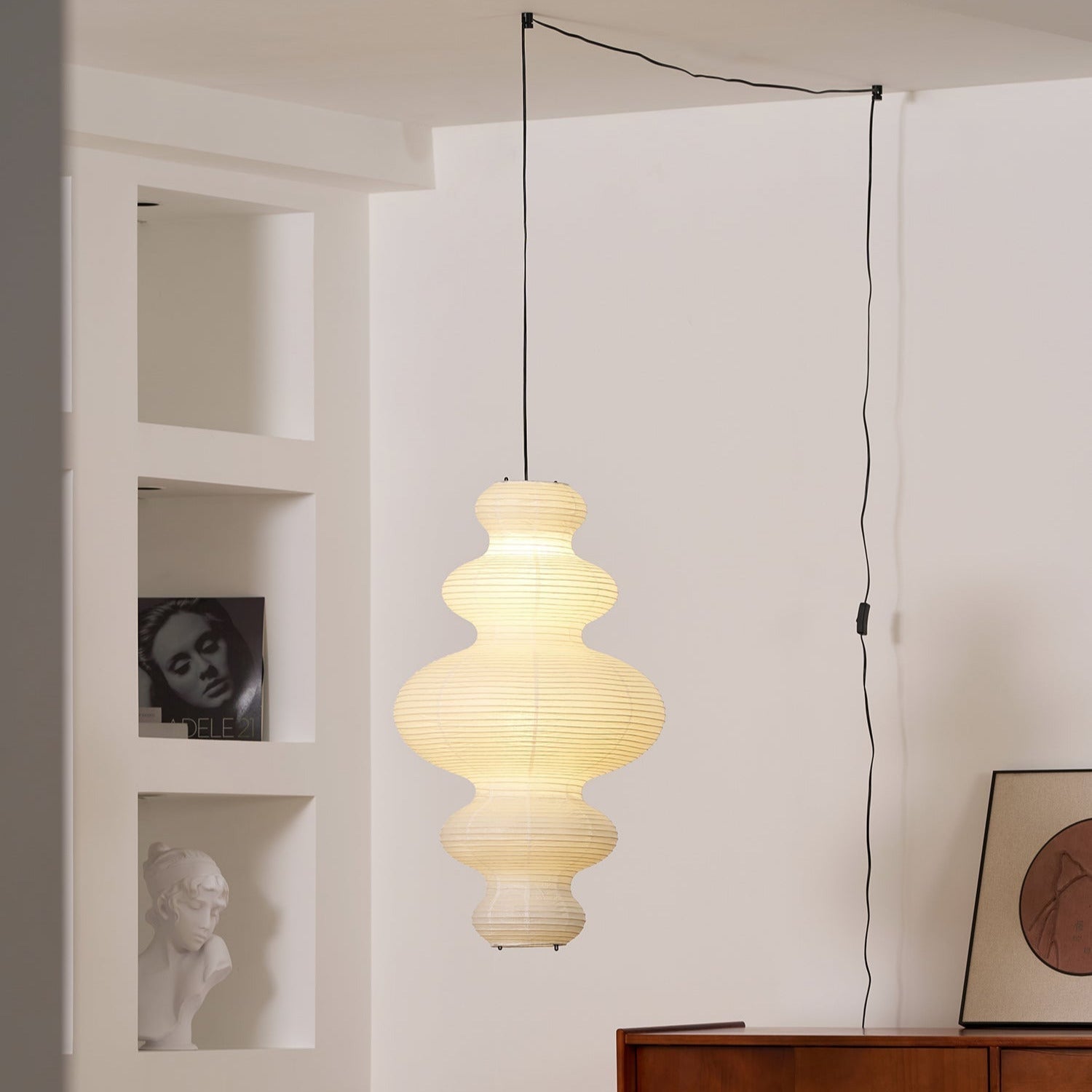 Ritta Lampada a Sospensione Giapponese Scultorea in Carta Plug-In