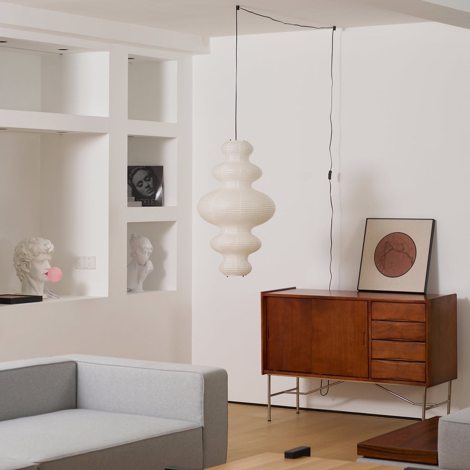 Ritta Lampada a Sospensione Giapponese Scultorea in Carta Plug-In