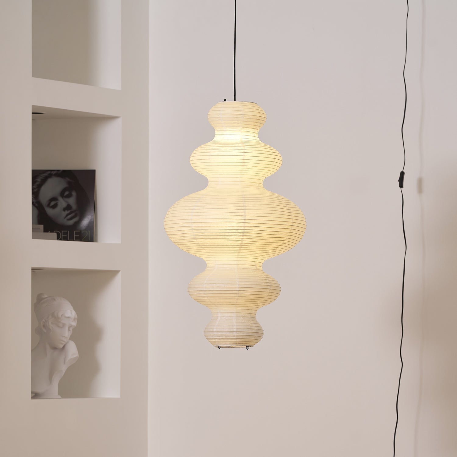Ritta Lampada a Sospensione Giapponese Scultorea in Carta Plug-In
