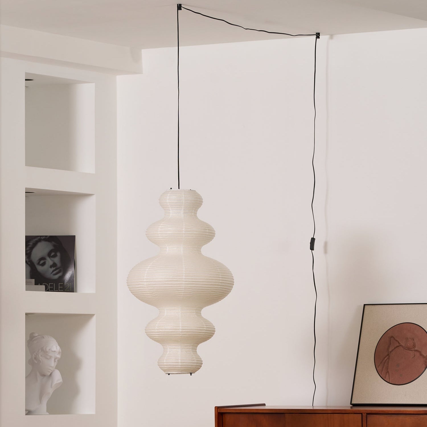 Ritta Lampada a Sospensione Giapponese Scultorea in Carta Plug-In