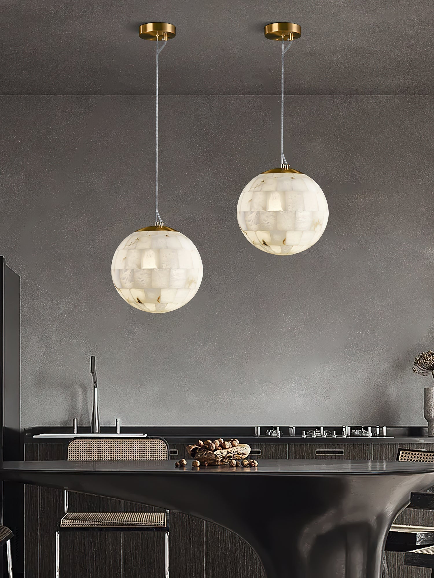 Fljotuvye Modern Ball Alabaster Pendant Light - Lamp Copper