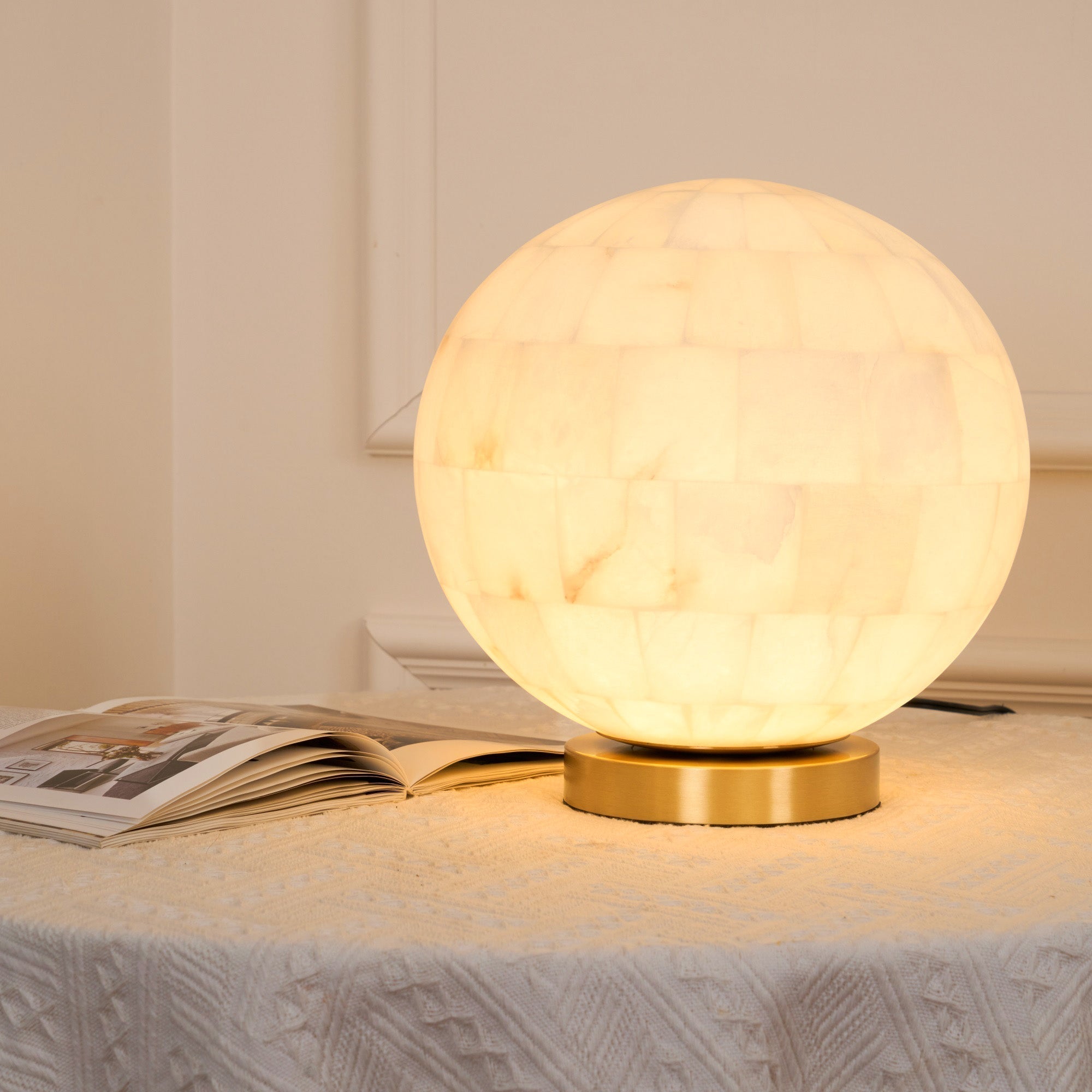 Alabaster Ball Table Lamp - Lamp Copper
