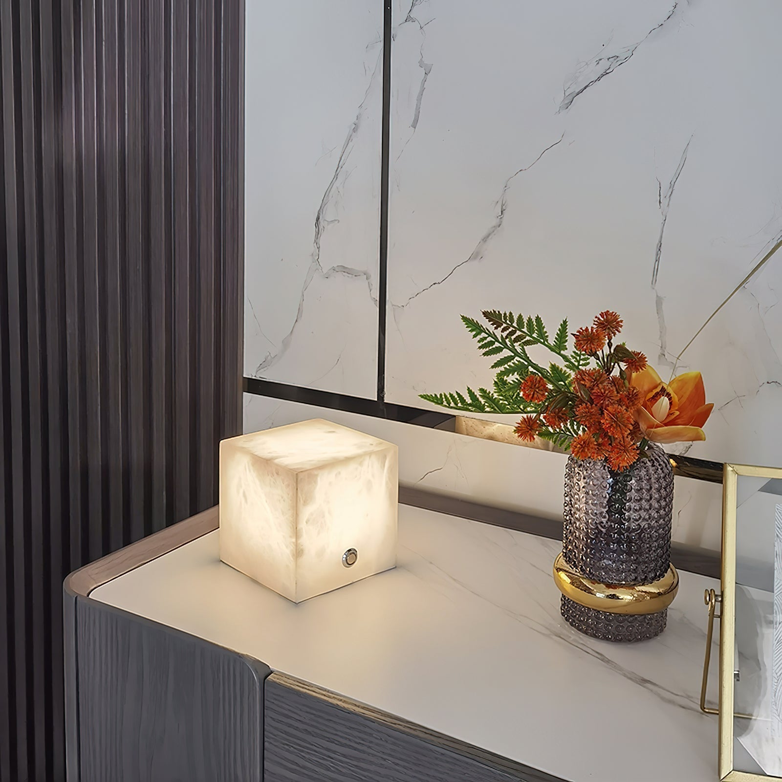 Alabaster Cubic Table Lamp - Lamp Copper