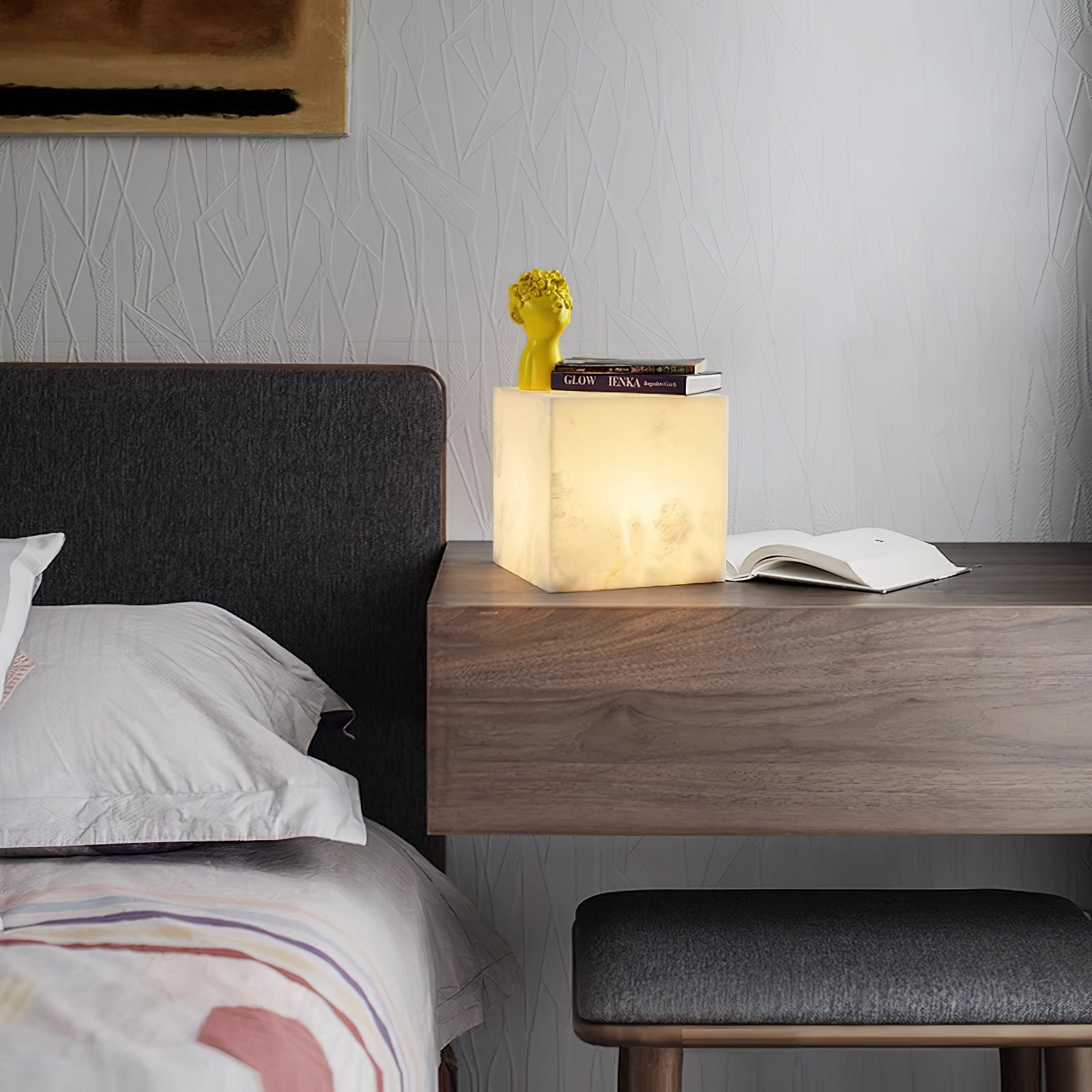Alabaster Cubic Table Lamp - Lamp Copper