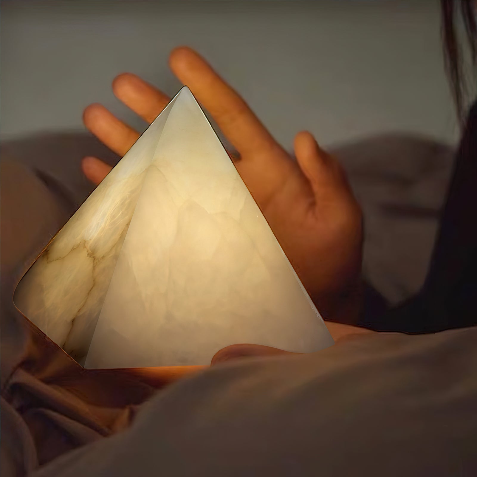 Alabaster Pyramid Table Lamp - Lamp Copper