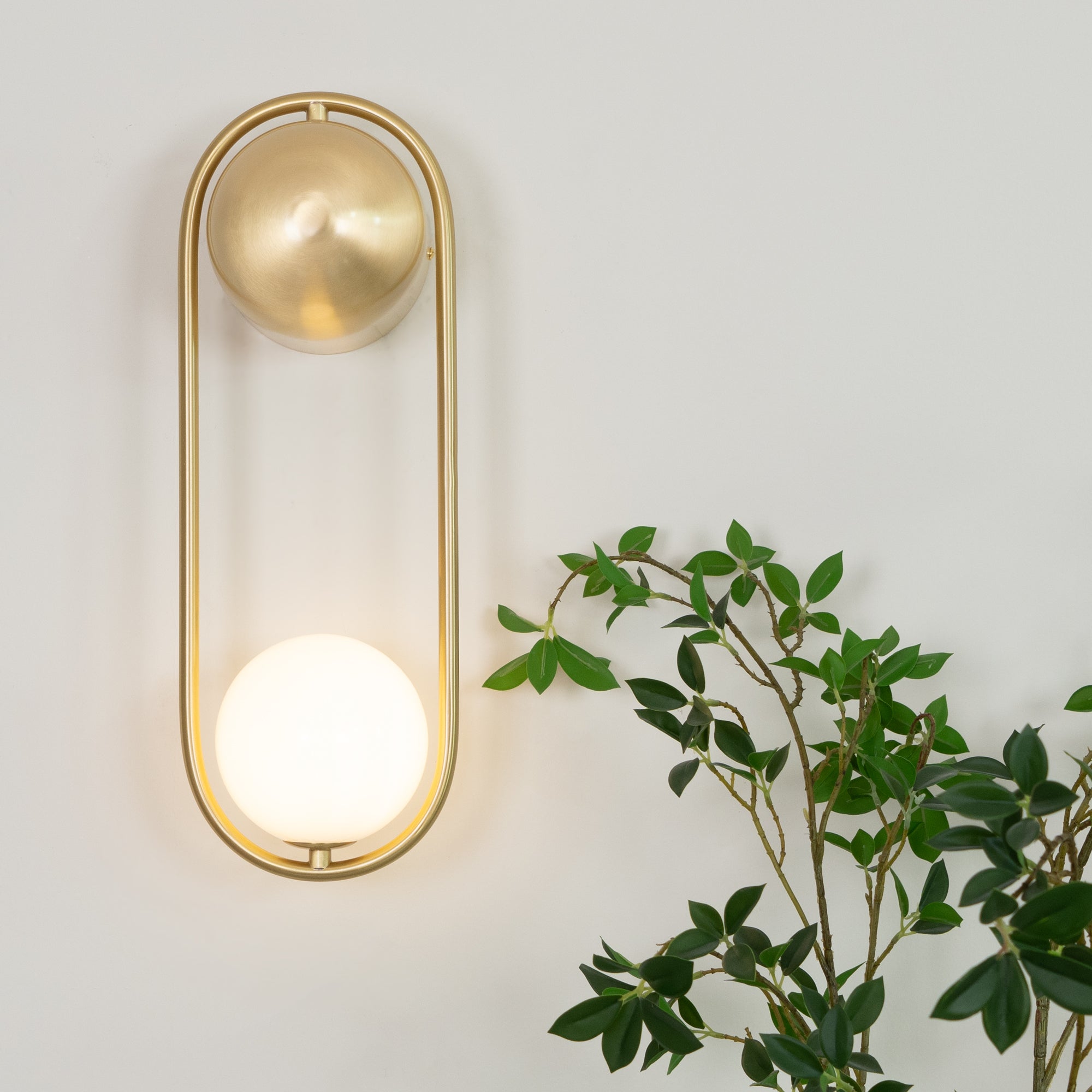 Wall Lamp with Brass Loop Frame and Glass Globe - Letslighting