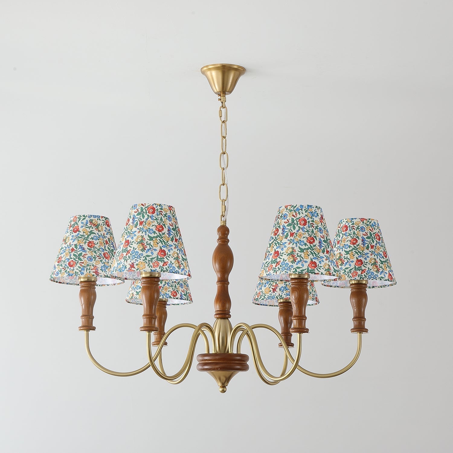 Florinda Floral Fabric Shade Chandelier with Wooden Arms - Letslighting