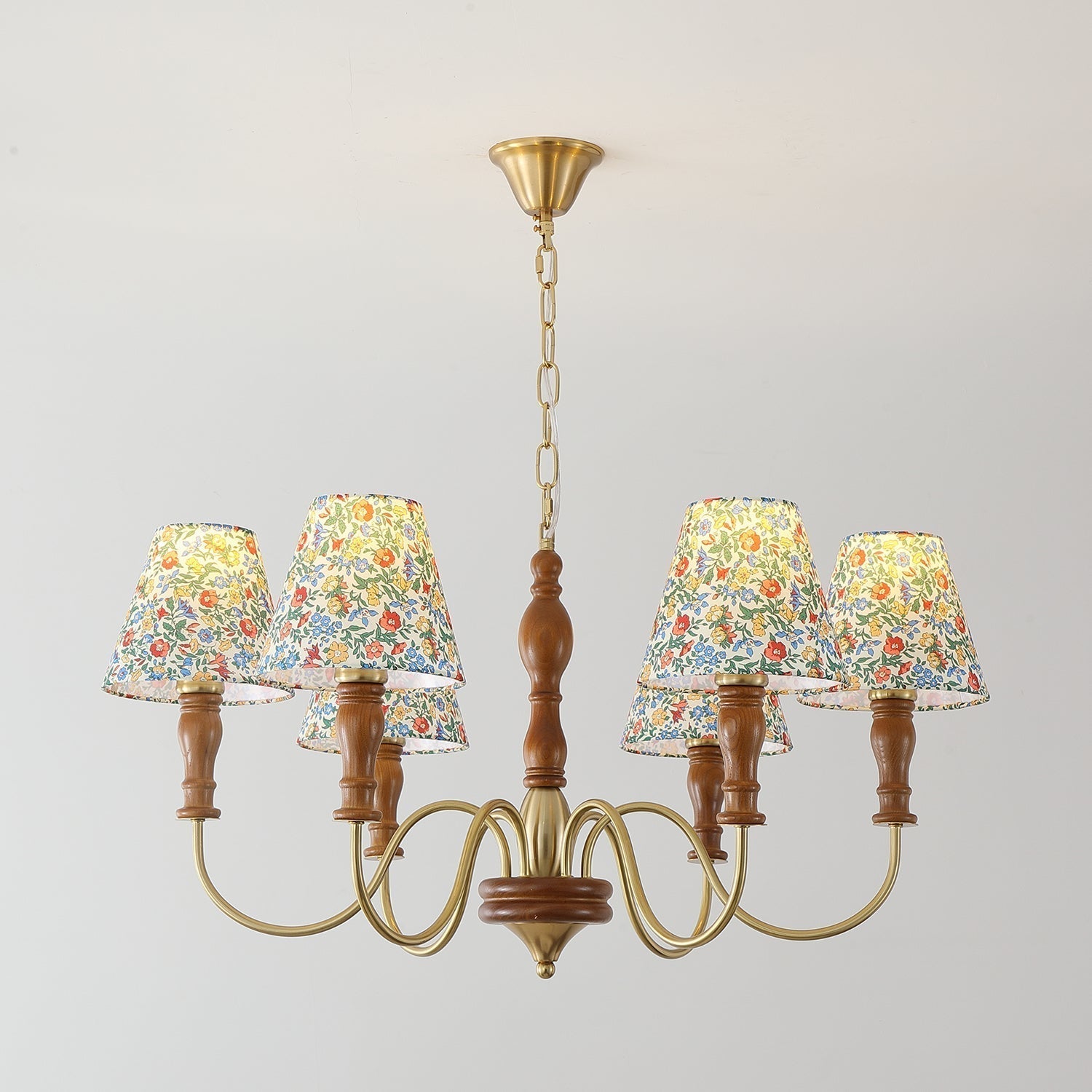 Florinda Floral Fabric Shade Chandelier with Wooden Arms - Letslighting