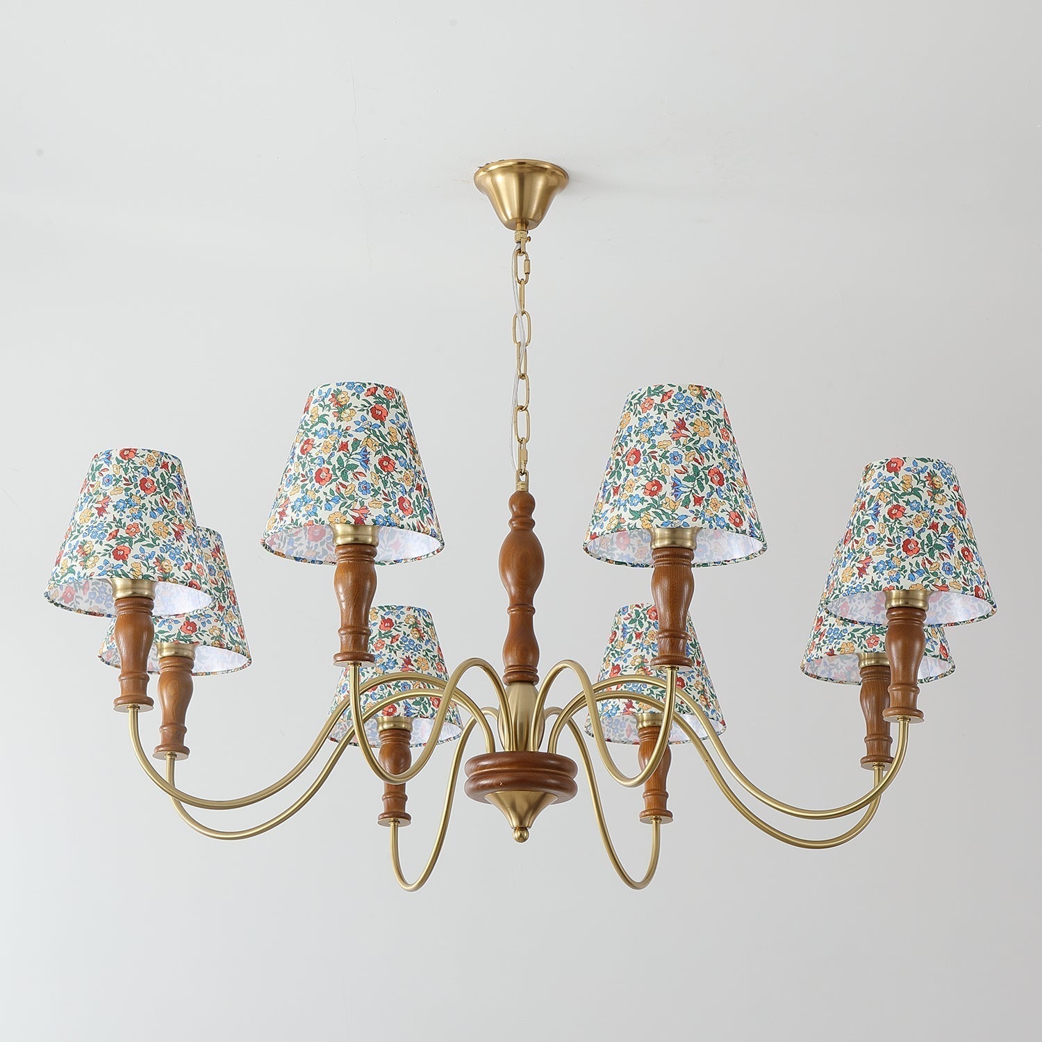 Florinda Floral Fabric Shade Chandelier with Wooden Arms - Letslighting