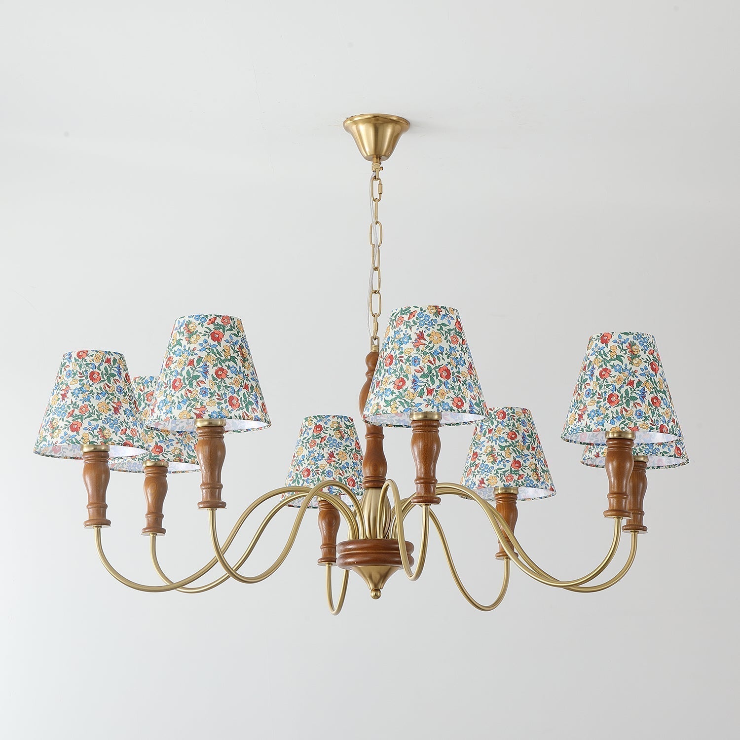 Florinda Floral Fabric Shade Chandelier with Wooden Arms - Letslighting