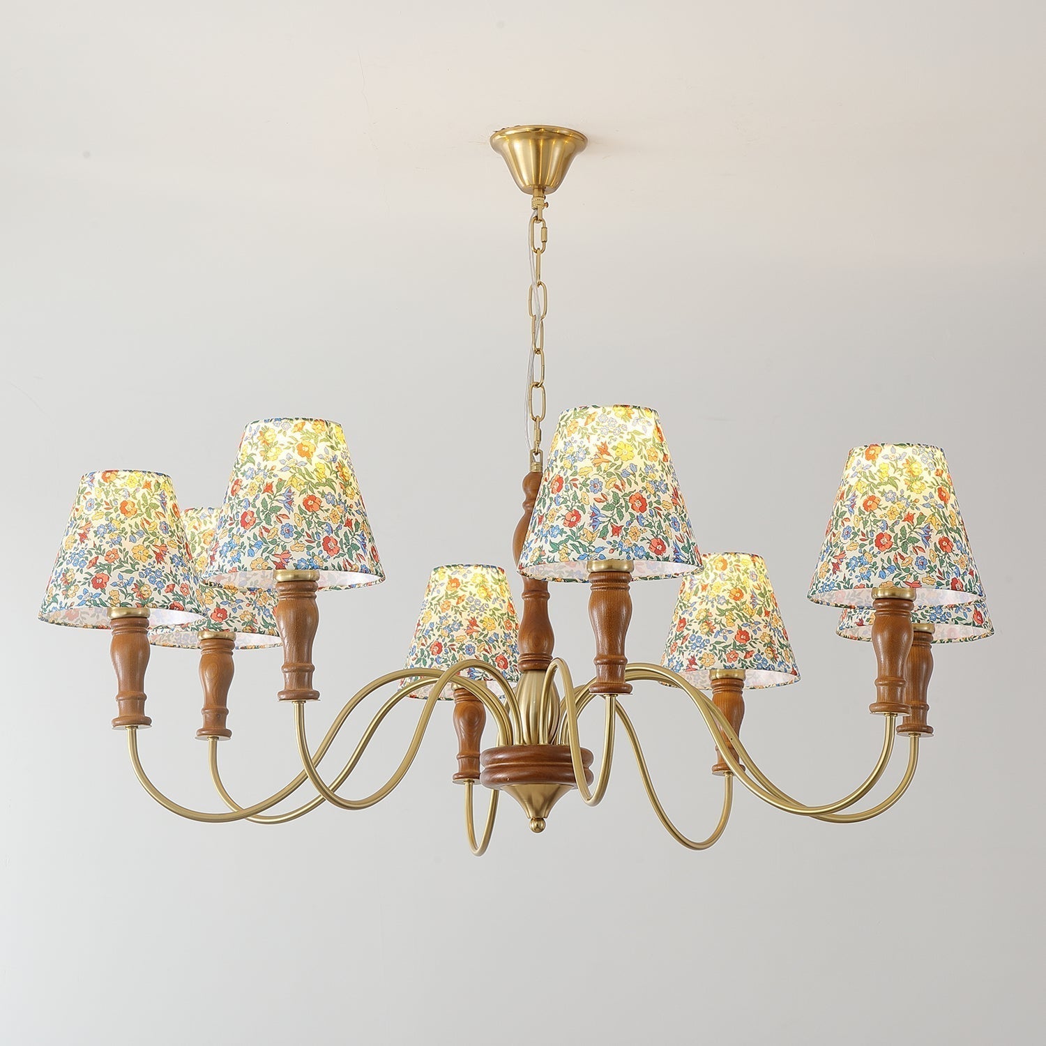 Florinda Floral Fabric Shade Chandelier with Wooden Arms - Letslighting