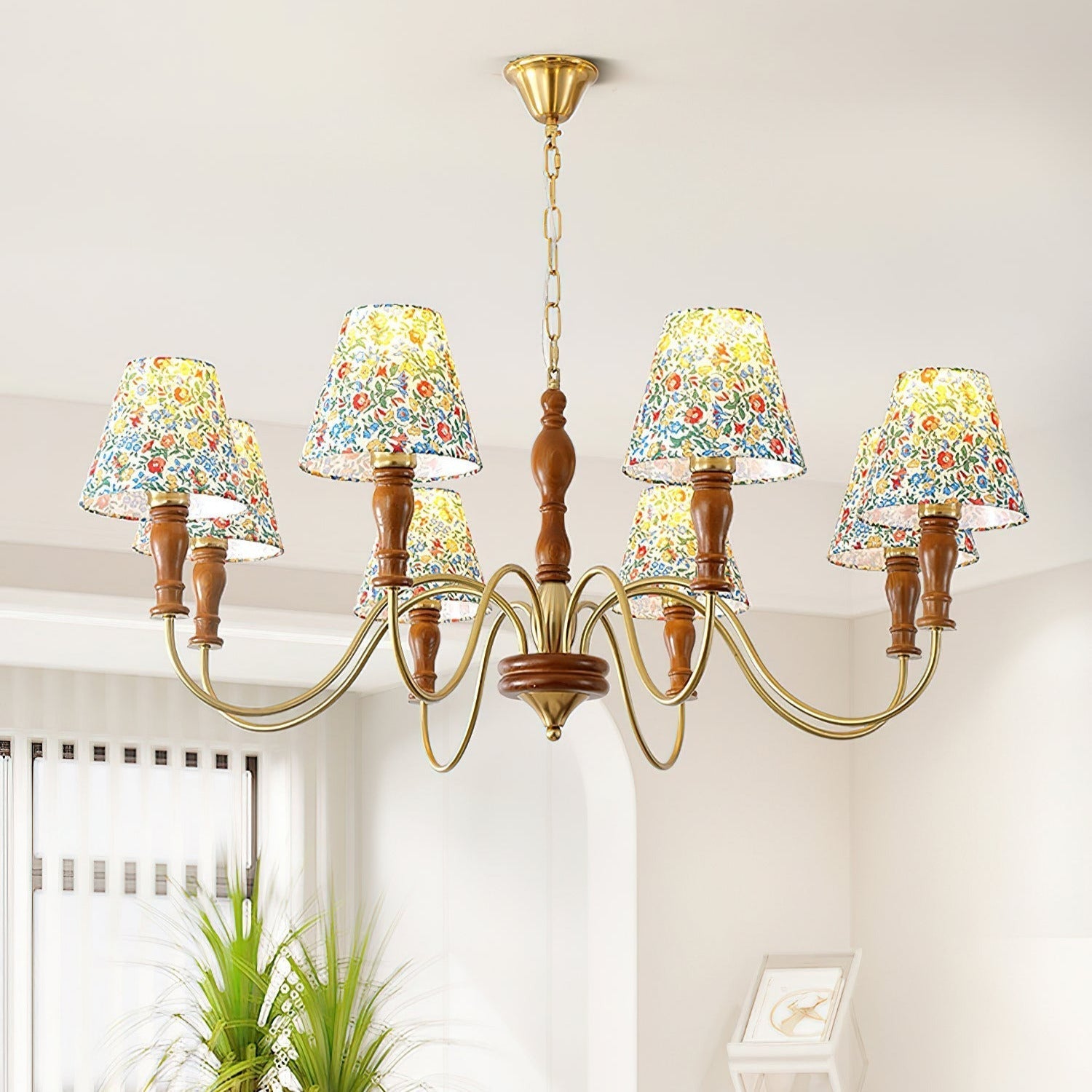 Muto Lampadario con Fiori in Tessuto Stile Rustico