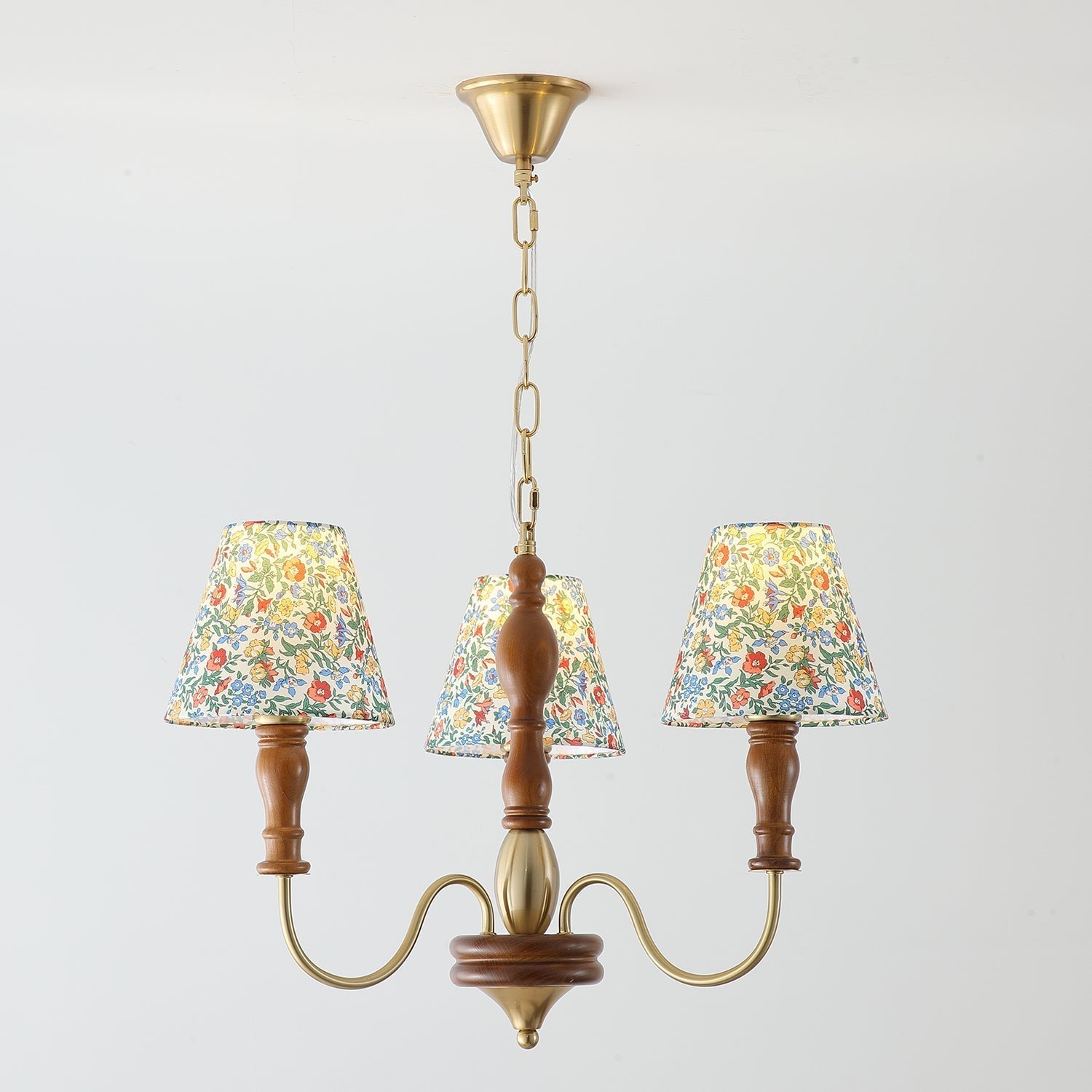Florinda Floral Fabric Shade Chandelier with Wooden Arms - Letslighting
