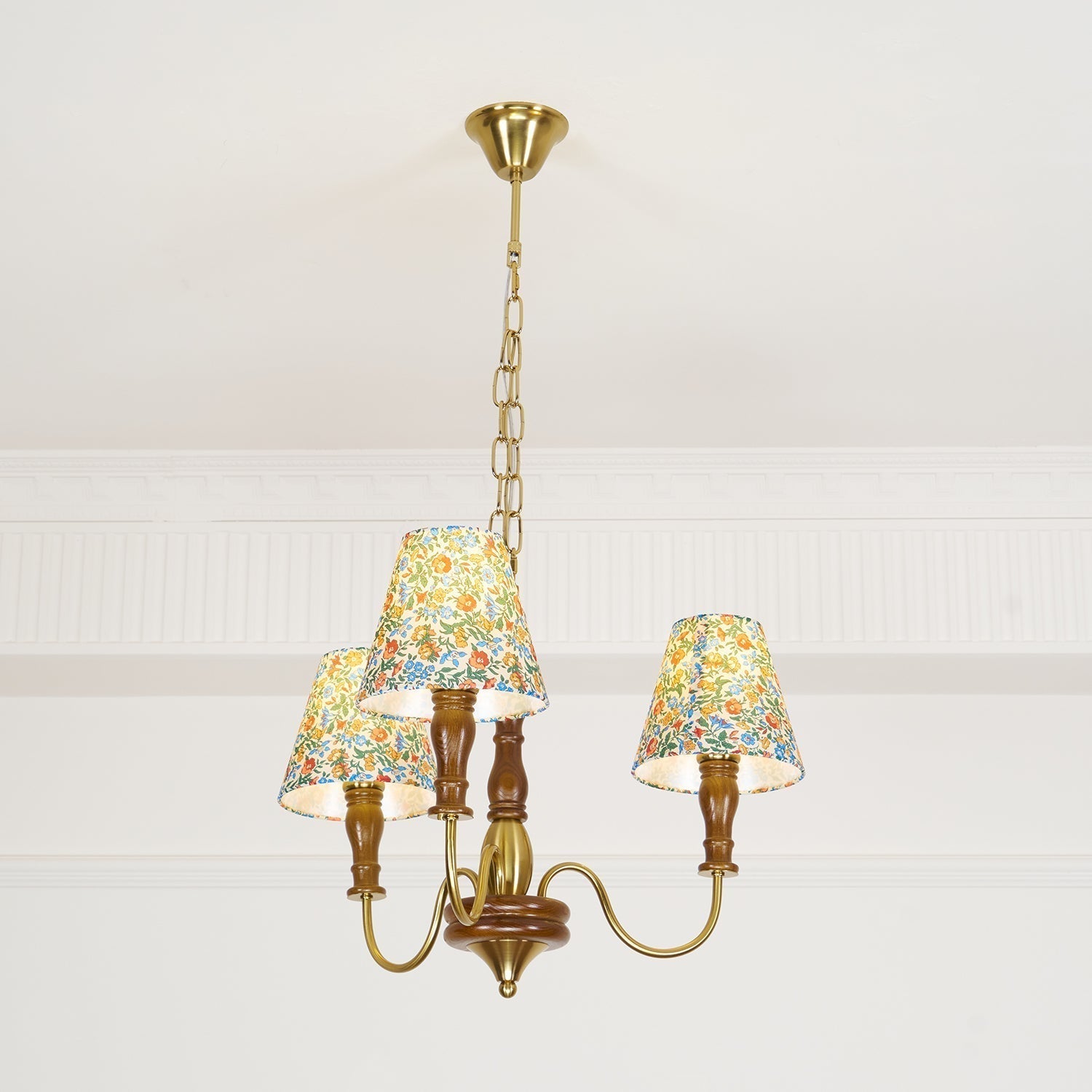 Florinda Floral Fabric Shade Chandelier with Wooden Arms - Letslighting