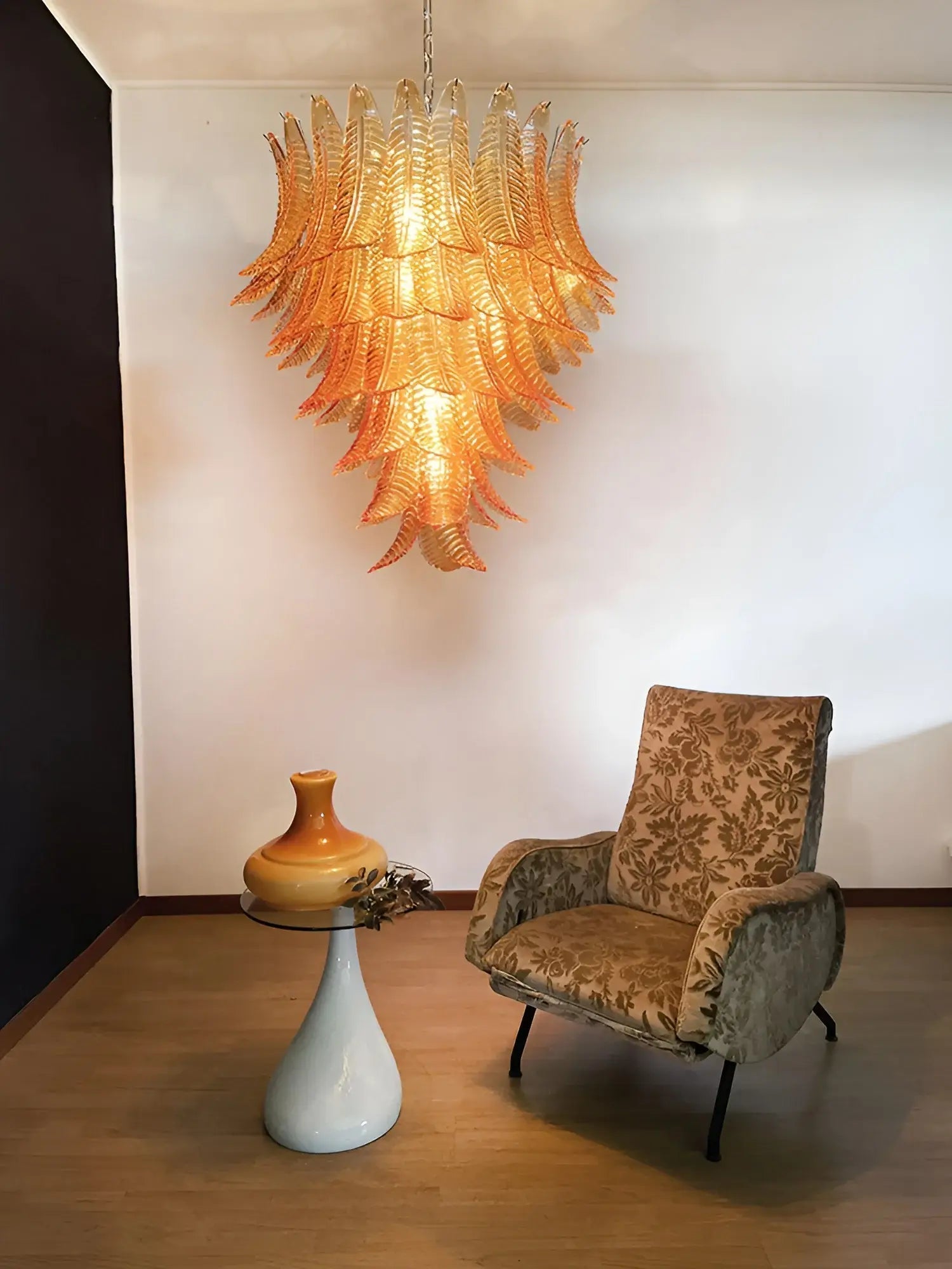 Aurora Chandelier Amber Murano Glass Leaves Layered - Neutralighting