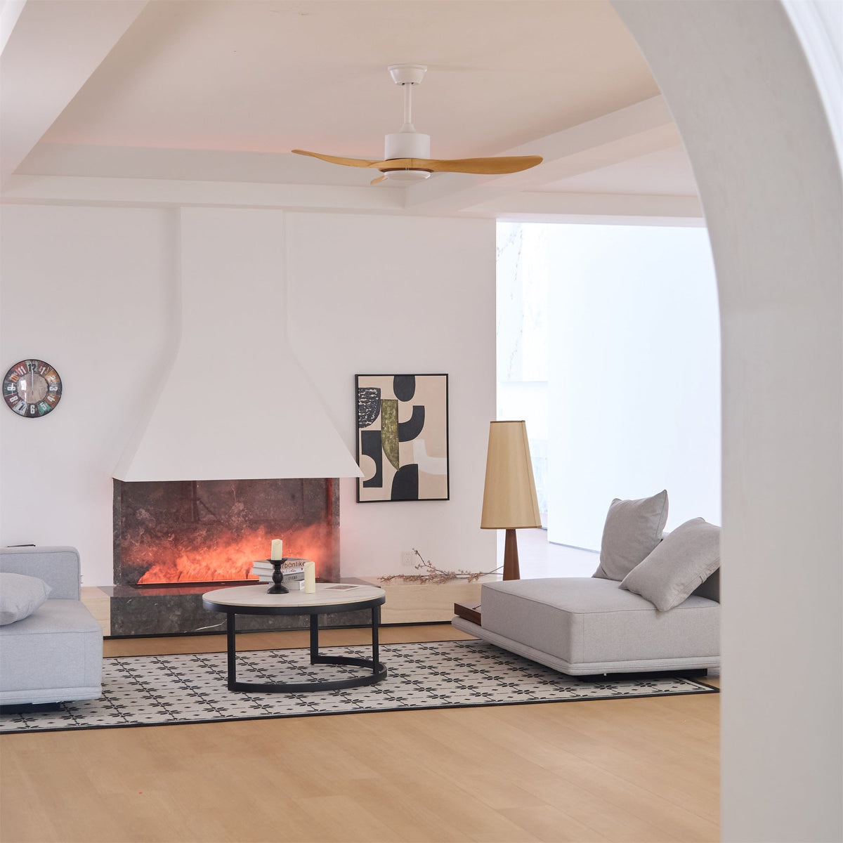 Ventilatore da soffitto Meren Minimalista in Legno con finitura Grana Legno Naturale