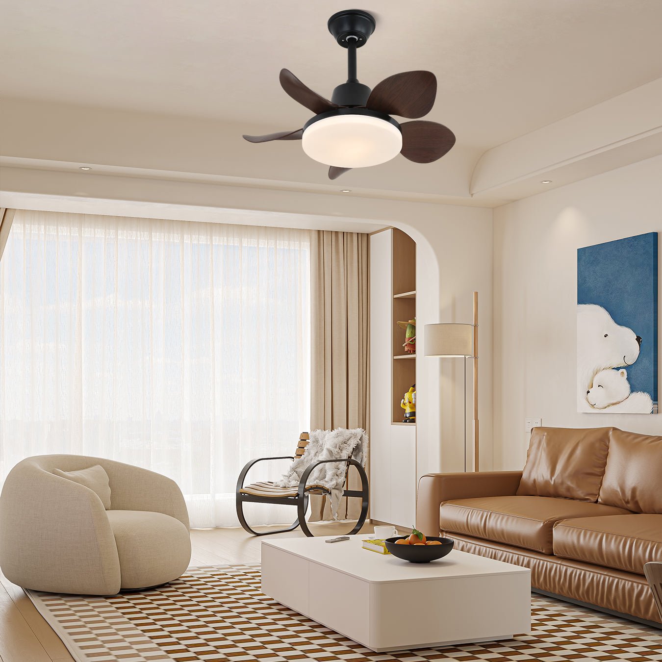 Ventilatore da soffitto moderno Veyra in un ambiente interno contemporaneo